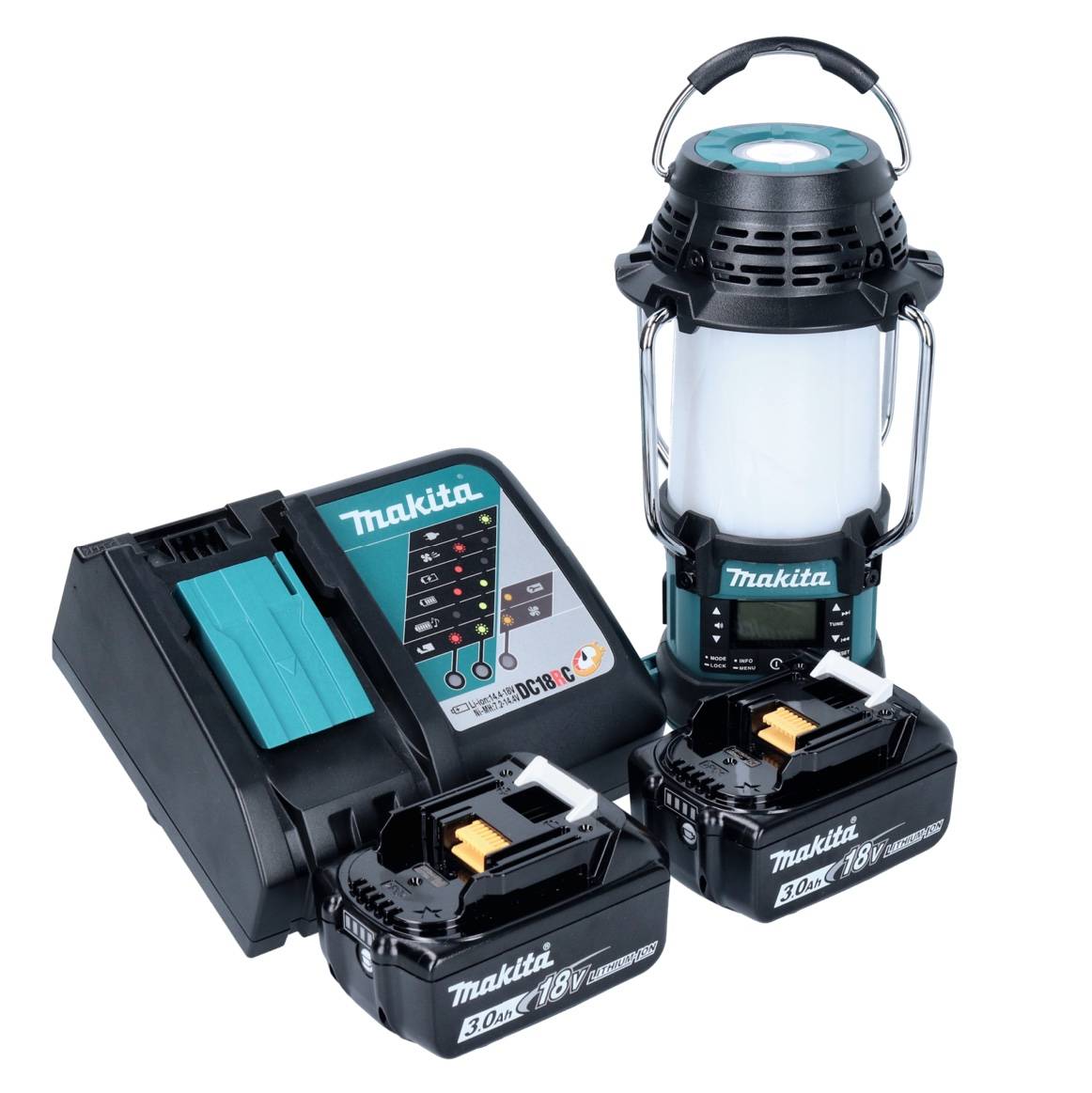 Makita DMR 056 RF Akku Radio 18 V FM DAB+ mit Laterne 360° Taschenlampe IP65 + 2x Akku 3,0 Ah + Ladegerät