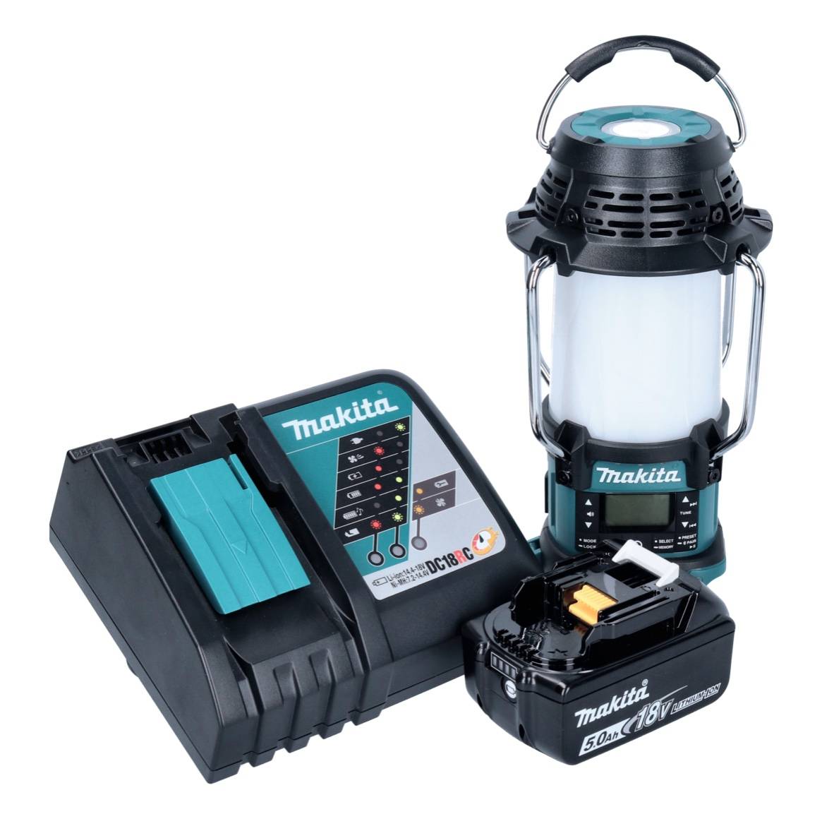 Makita DMR 056 RT1 Akku Radio 18 V FM DAB+ mit Laterne 360° Taschenlampe IP65 + 1x Akku 5,0 Ah + Ladegerät