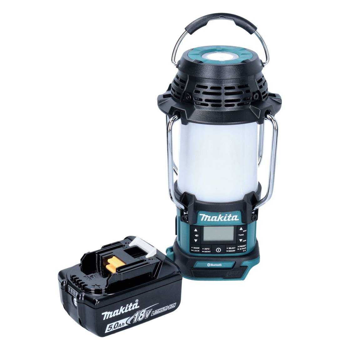 Makita DMR 056 T1 Akku Radio 18 V FM DAB+ mit Laterne 360° Taschenlampe IP65 + 1x Akku 5,0 Ah - ohne Ladegerät