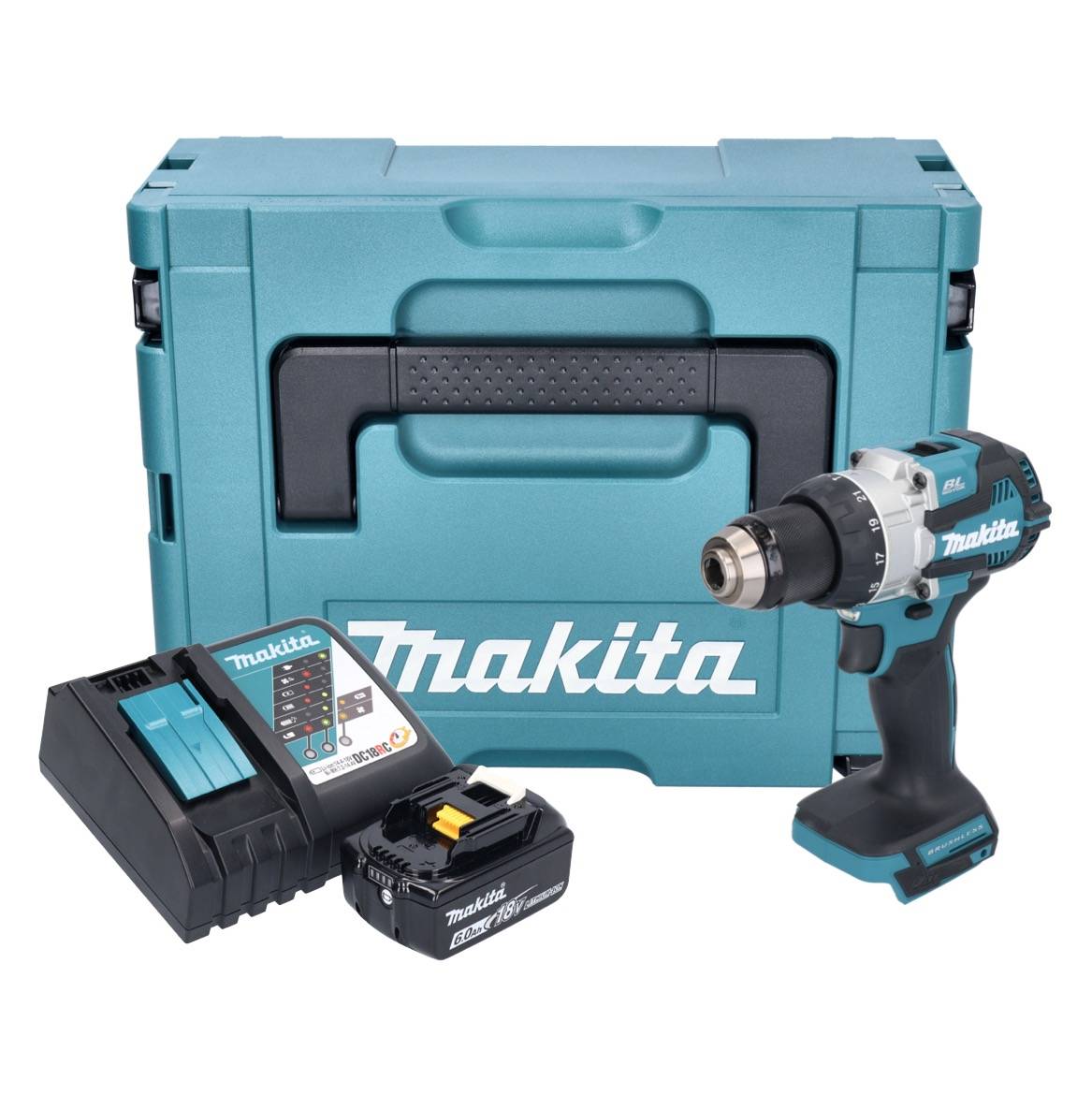 Makita DHP 489 RG1J Akku Schlagbohrschrauber 18 V 73 Nm Brushless + 1x Akku 6,0 Ah + Ladegerät + Makpac