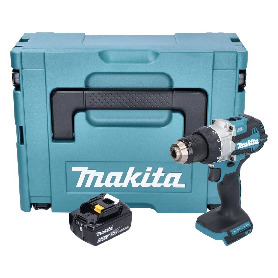 Makita DHP 489 T1J Akku Schlagbohrschrauber 18 V 73 Nm Brushless + 1x Akku 5,0 Ah + Makpac - ohne Ladegerät