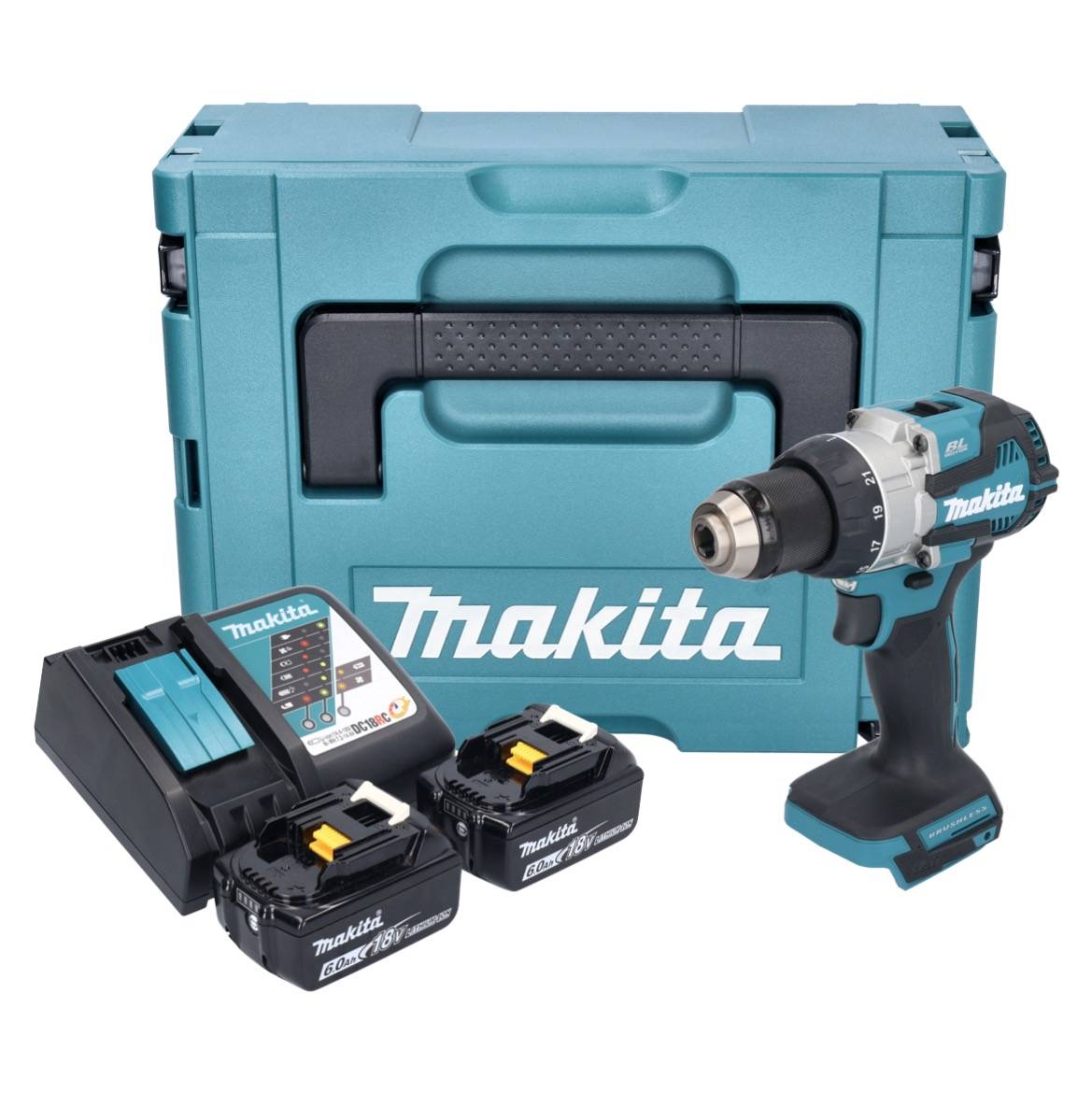 Makita DDF 489 RGJ Akku Bohrschrauber 18 V 73 Nm Brushless + 2x Akku 6,0 Ah + Ladegerät + Makpac