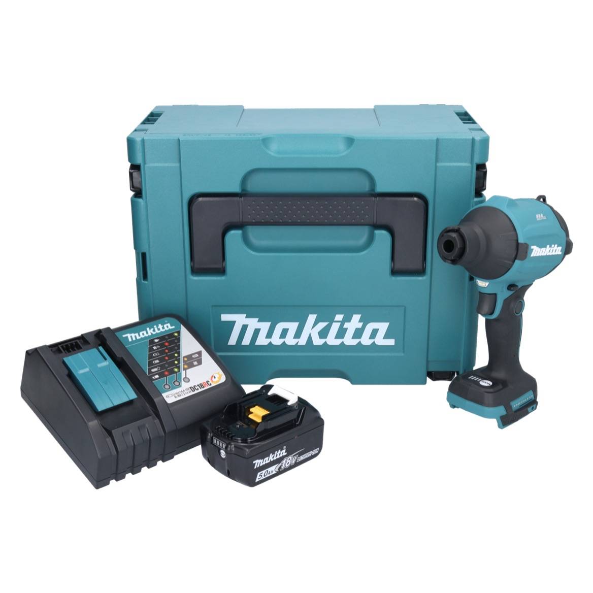 Makita DAS 180 RT1J Akku Gebläse 18 V Brushless + 1x Akku 5,0 Ah + Ladegerät + Makpac