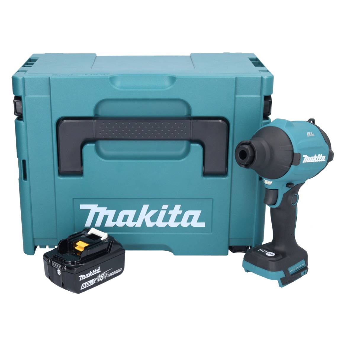 Makita DAS 180 G1J Akku Gebläse 18 V Brushless + 1x Akku 6,0 Ah + Makpac - ohne Ladegerät