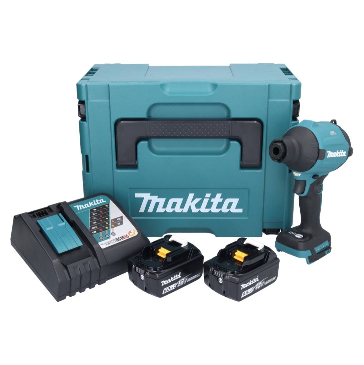 Makita DAS 180 RGJ Akku Gebläse 18 V Brushless + 2x Akku 6,0 Ah + Ladegerät + Makpac