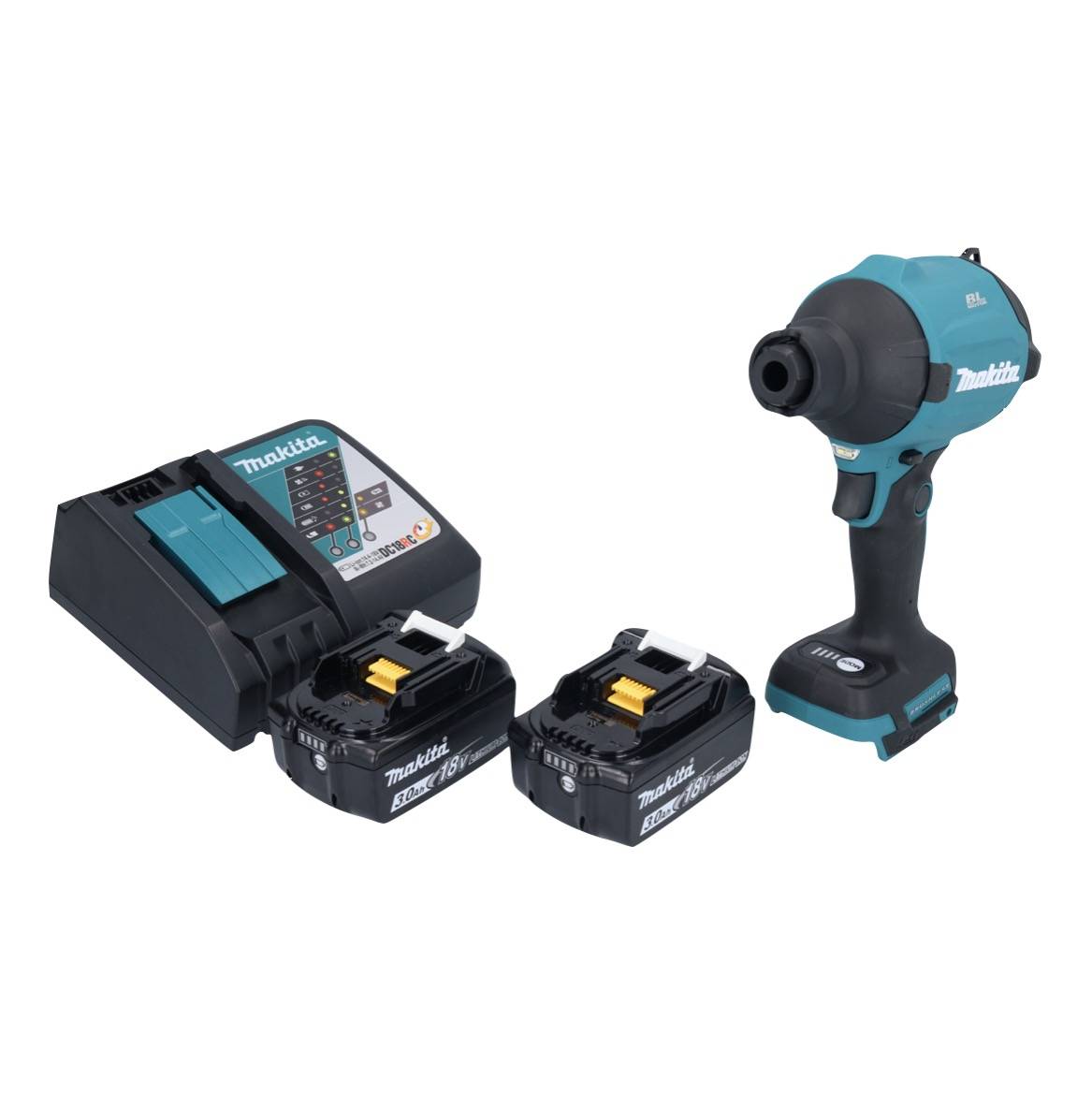 Makita DAS 180 RF Akku Gebläse 18 V Brushless + 2x Akku 3,0 Ah + Ladegerät