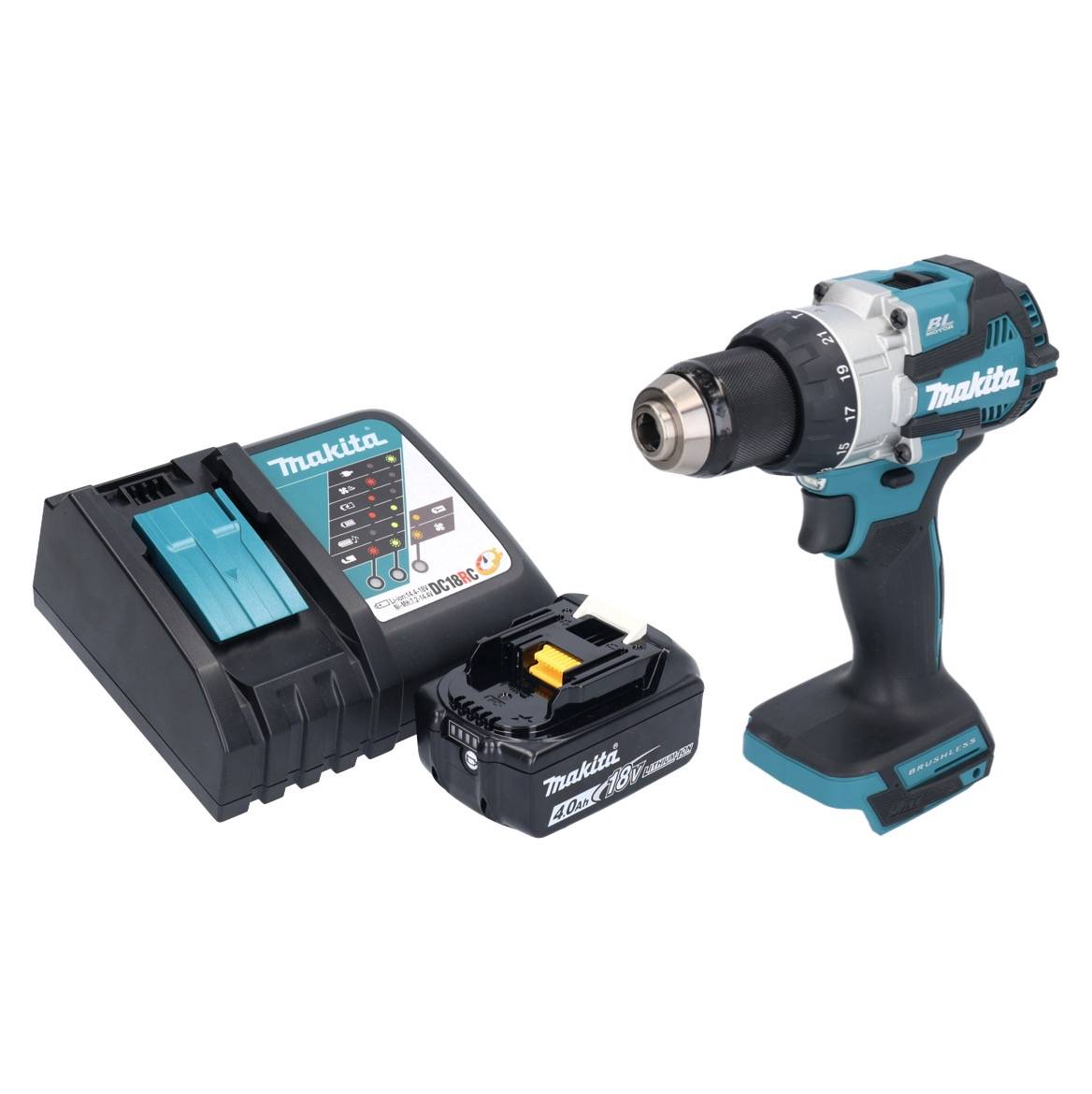 Makita DHP 489 RM1 Akku Schlagbohrschrauber 18 V 73 Nm Brushless + 1x Akku 4,0 Ah + Ladegerät