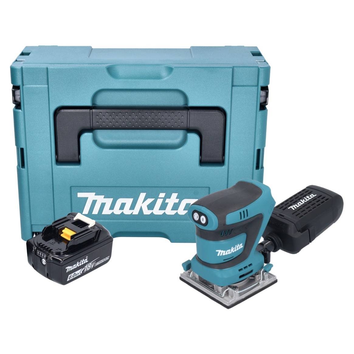 Makita DBO 484 G1J Akku Schwingschleifer 18 V 112 x 102 mm + 1x Akku 6,0 Ah + Makpac - ohne Ladegerät
