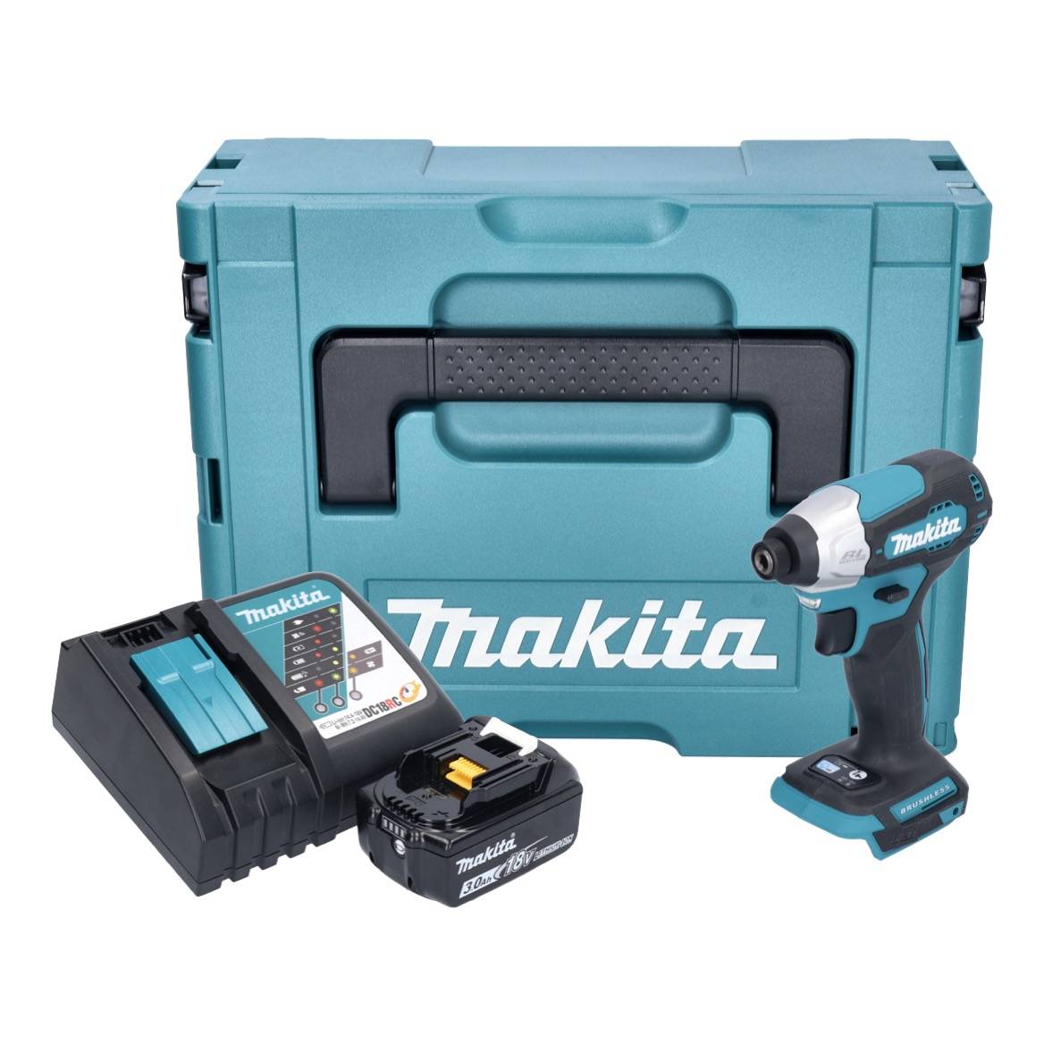Makita DTD 157 RF1J Akku Schlagschrauber 18 V 140 Nm 1/4" Brushless + 1x Akku 3,0 Ah + Ladegerät + Makpac