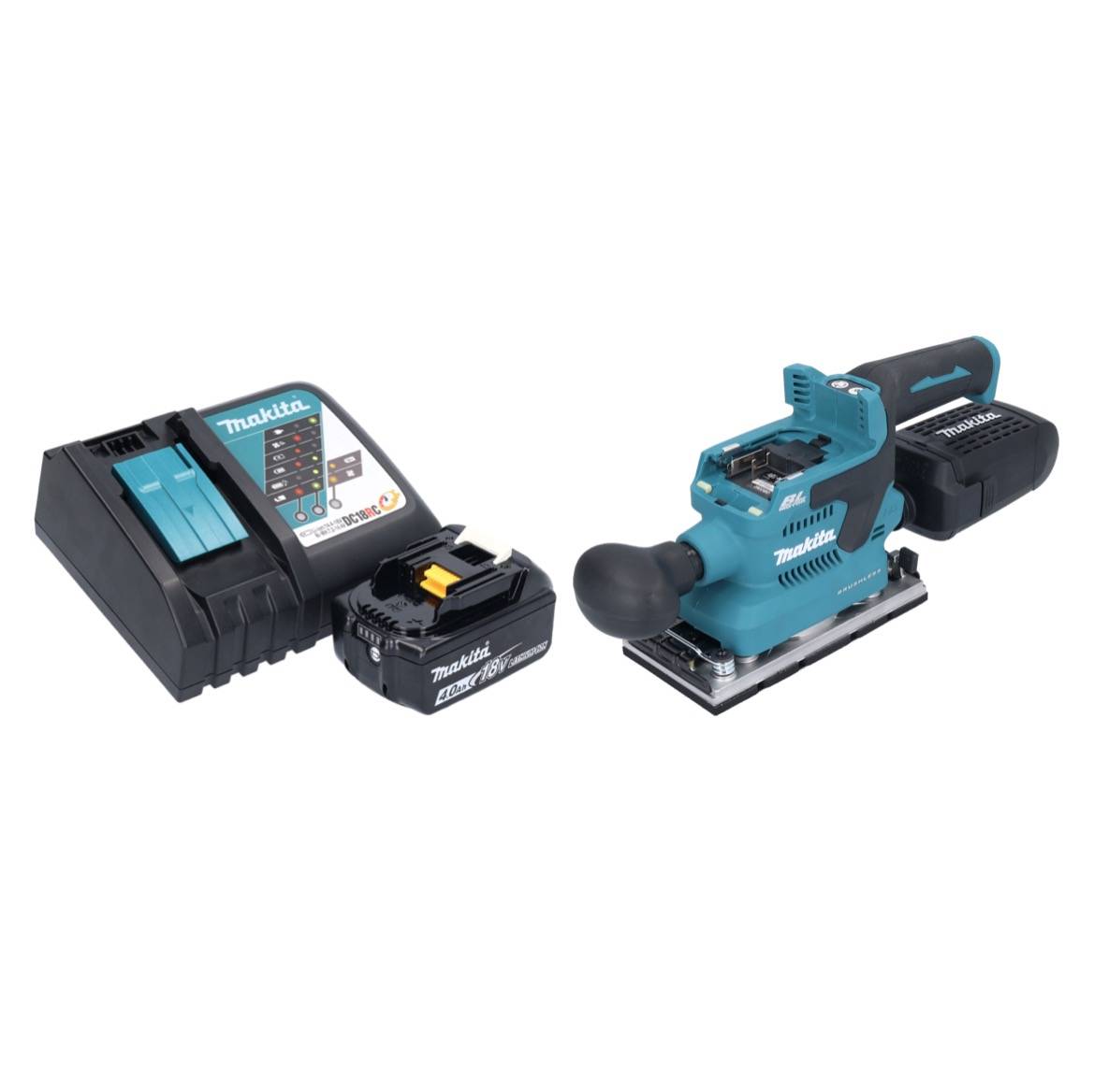 Makita DBO 382 RM1 Akku Schwingschleifer 18 V 93 x 185 mm Brushless + 1x Akku 4,0 Ah + Ladegerät
