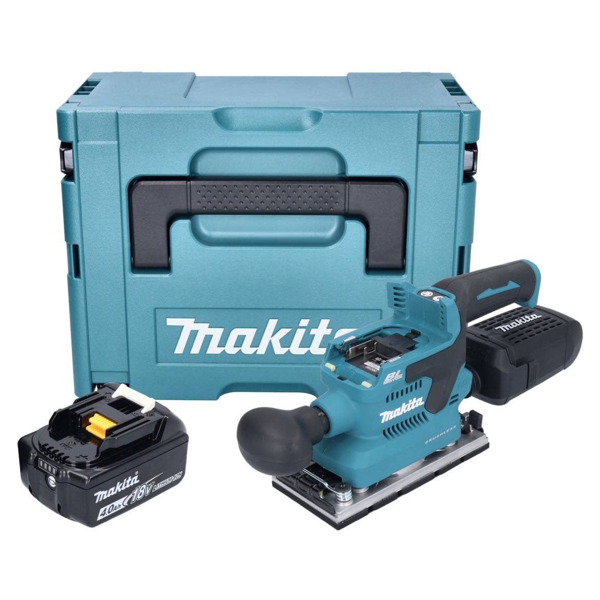 Makita DBO 382 M1J Akku Schwingschleifer 18 V 93 x 185 mm Brushless + 1x Akku 4,0 Ah + Makpac - ohne Ladegerät