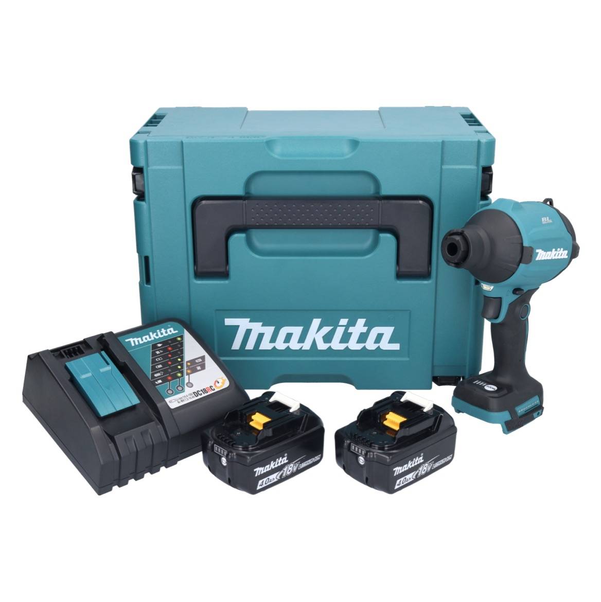 Makita DAS 180 RMJ Akku Gebläse 18 V Brushless + 2x Akku 4,0 Ah + Ladegerät + Makpac