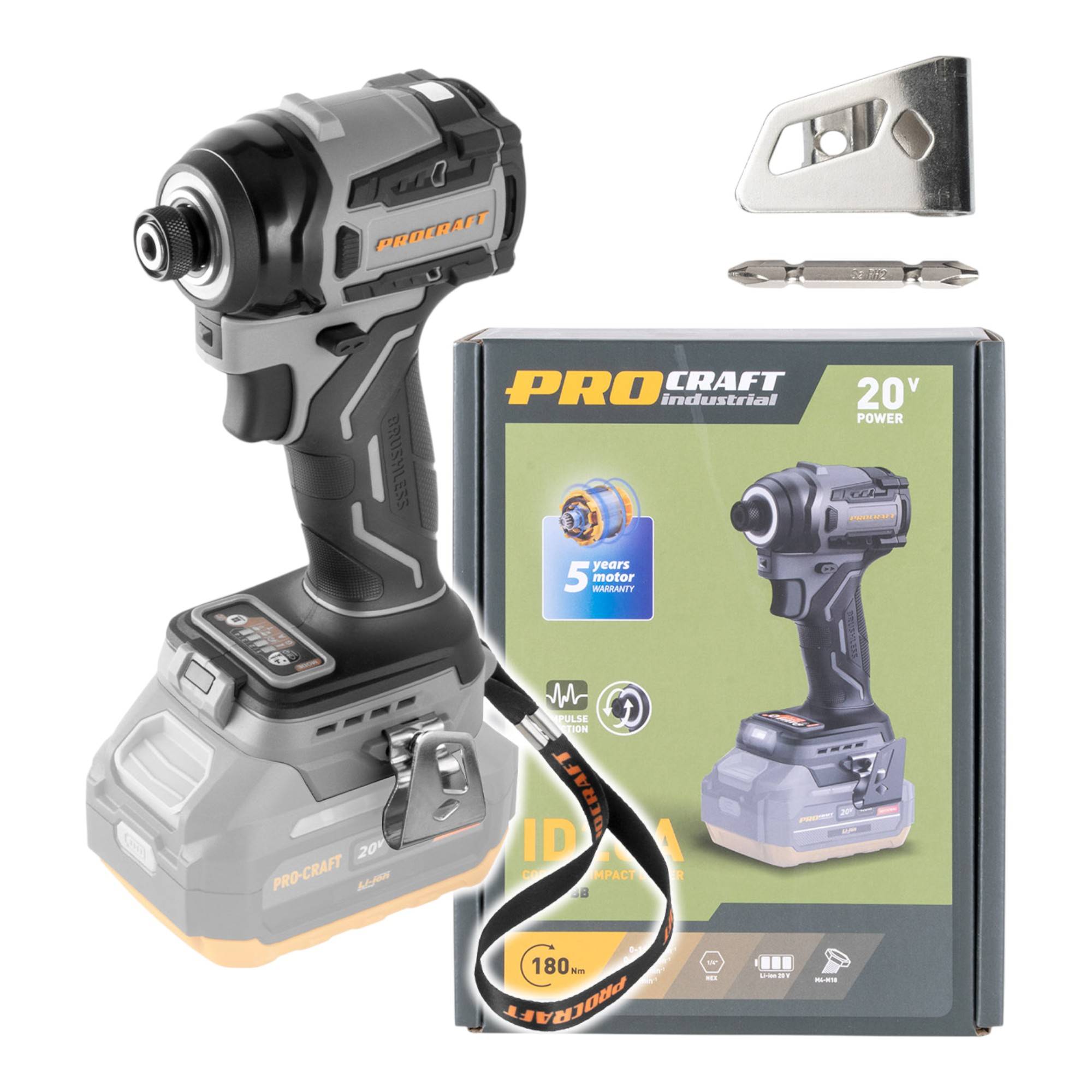 Procraft Industrial ID20Abb Akku Schlagschrauber 20 V 180 Nm 1/4" Solo - ohne Akku, ohne Ladegerät