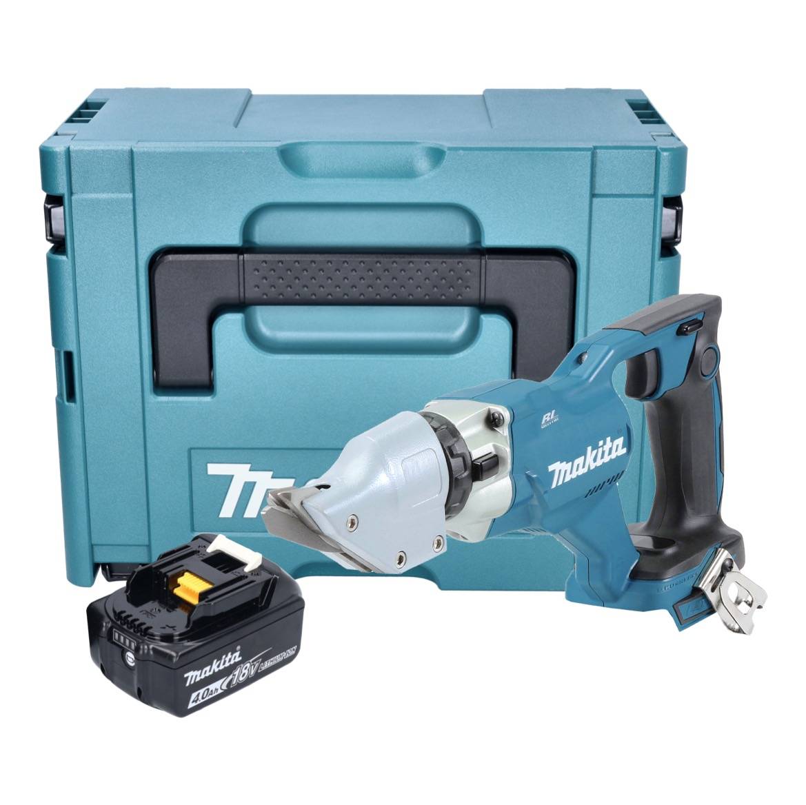 Makita DJS 200 M1J Akku Blechschere 18 V 2,0 mm Brushless + 1x Akku 4,0 Ah + Makpac - ohne Ladegerät