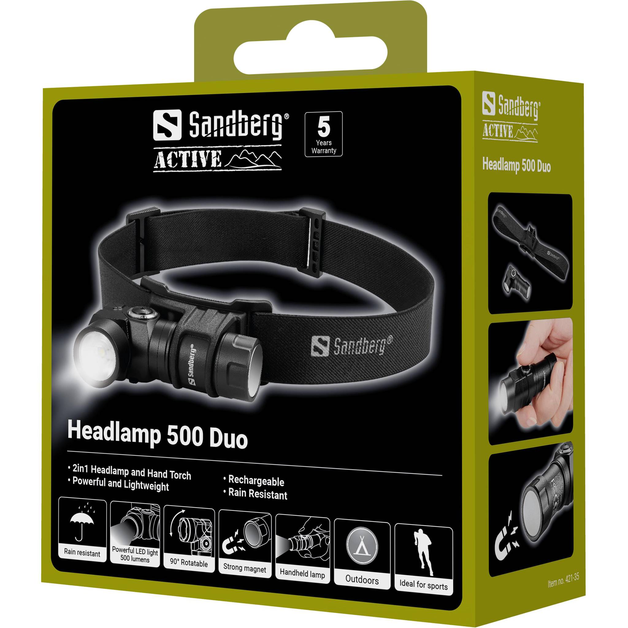 Sandberg 421-35, Stirnband-Taschenlampe, Schwarz, Aluminium, IP44, LED, 25 lm