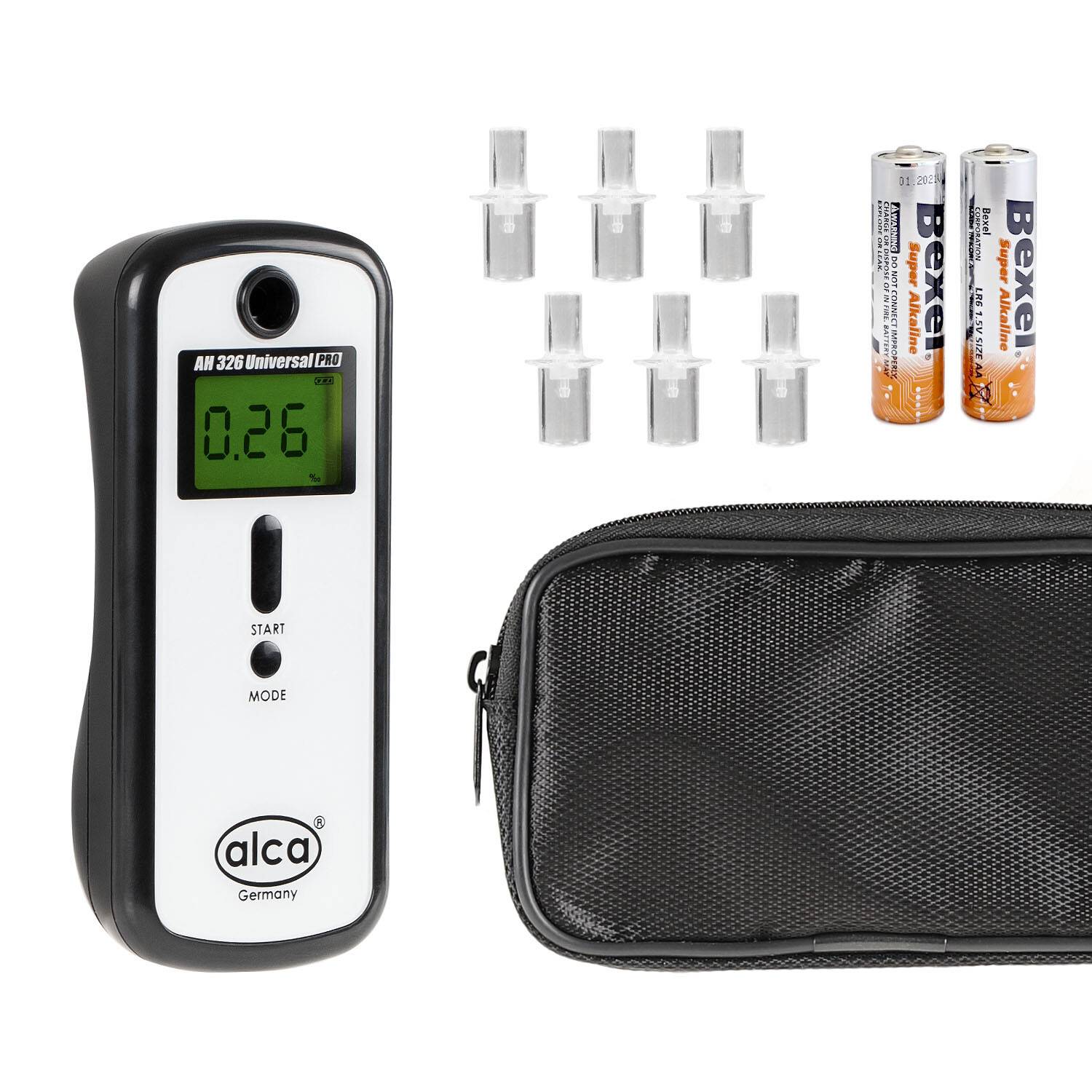 alca® Digitaler Alkoholtester AH 326 Polizeigenau mit 1x Kalibrierung Set Präziser Promilletester mit hochempfindlichem