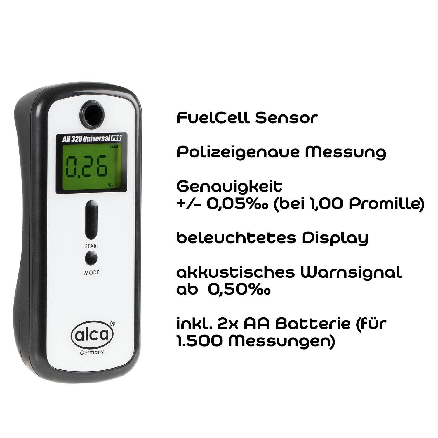 alca® Alkoholtester Polizeigenau - Digitaler Promilletester - Komplettset mit Gratis Kalibrierung