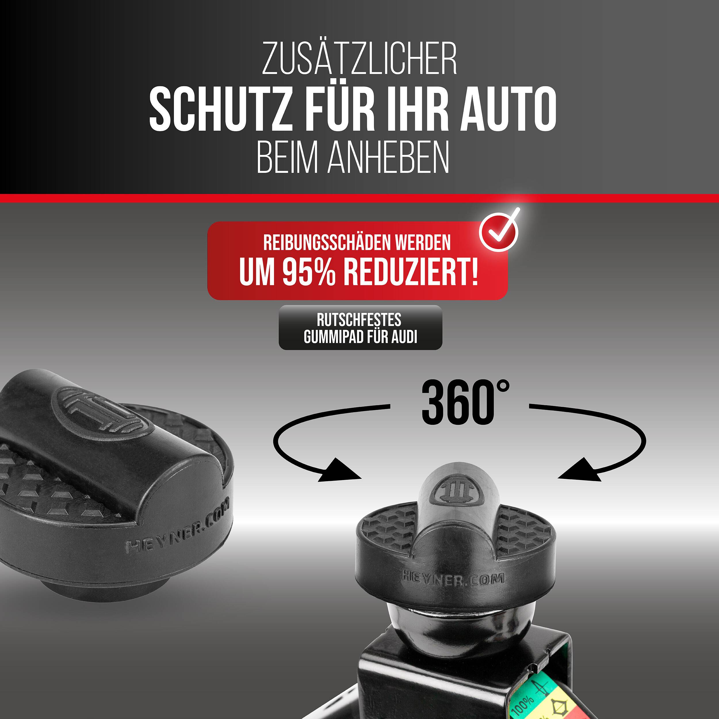 Zusätzlicher Schutz für Ihr Auto beim Heben, behauptet 95% weniger Reibungsschäden und 360°-Rotation.