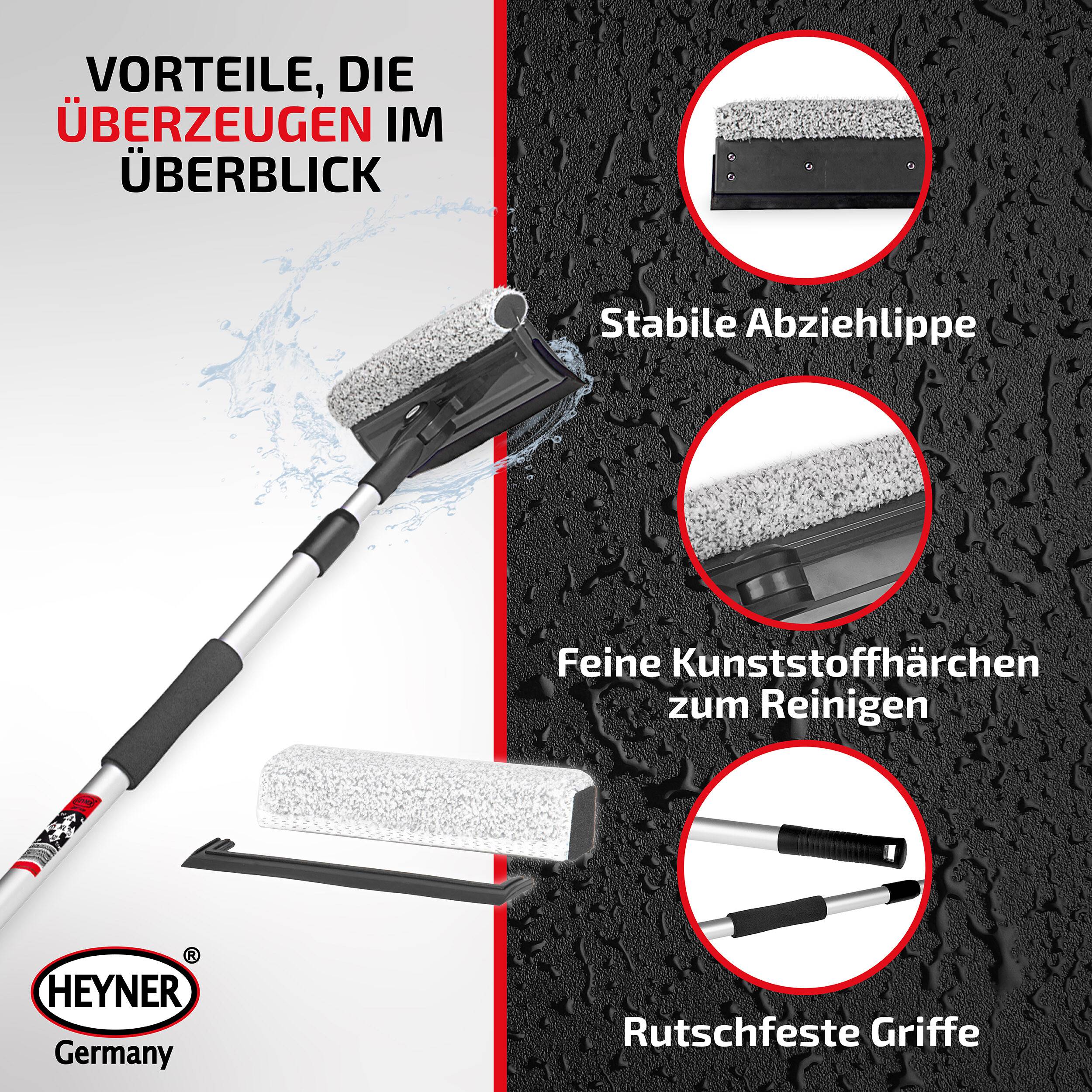 HEYNER® Scheibenreiniger Set mit Teleskopgriff & Ersatzkitt, 70x25cm Mikrofaserbezug für die Insektenentfernung