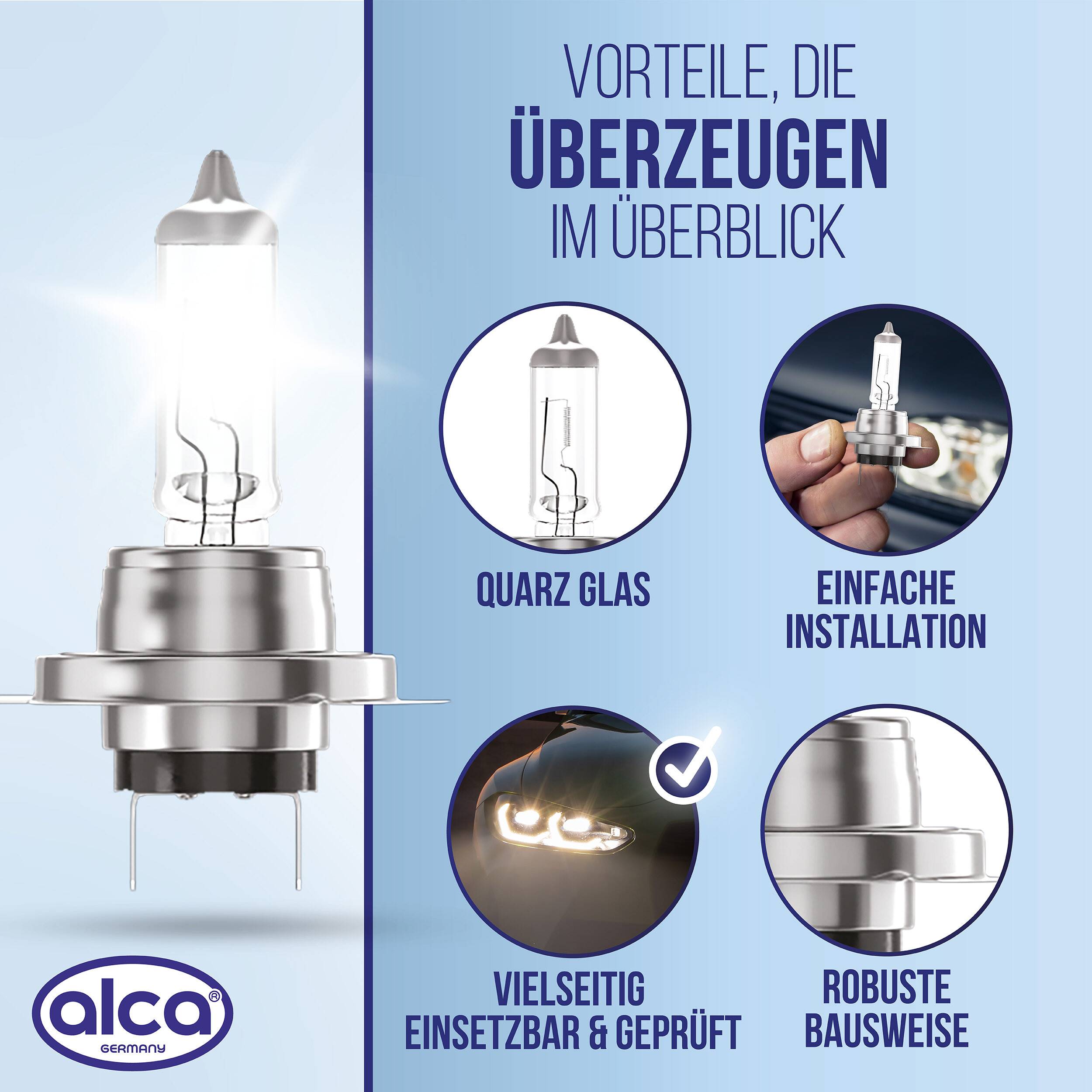 alca® H7 Halogen Lampe Auto I Px26d I 12V 55W Halogen Scheinwerfer 3300K warmweiß I Scheinwerferlampe Glühbirne KFZ