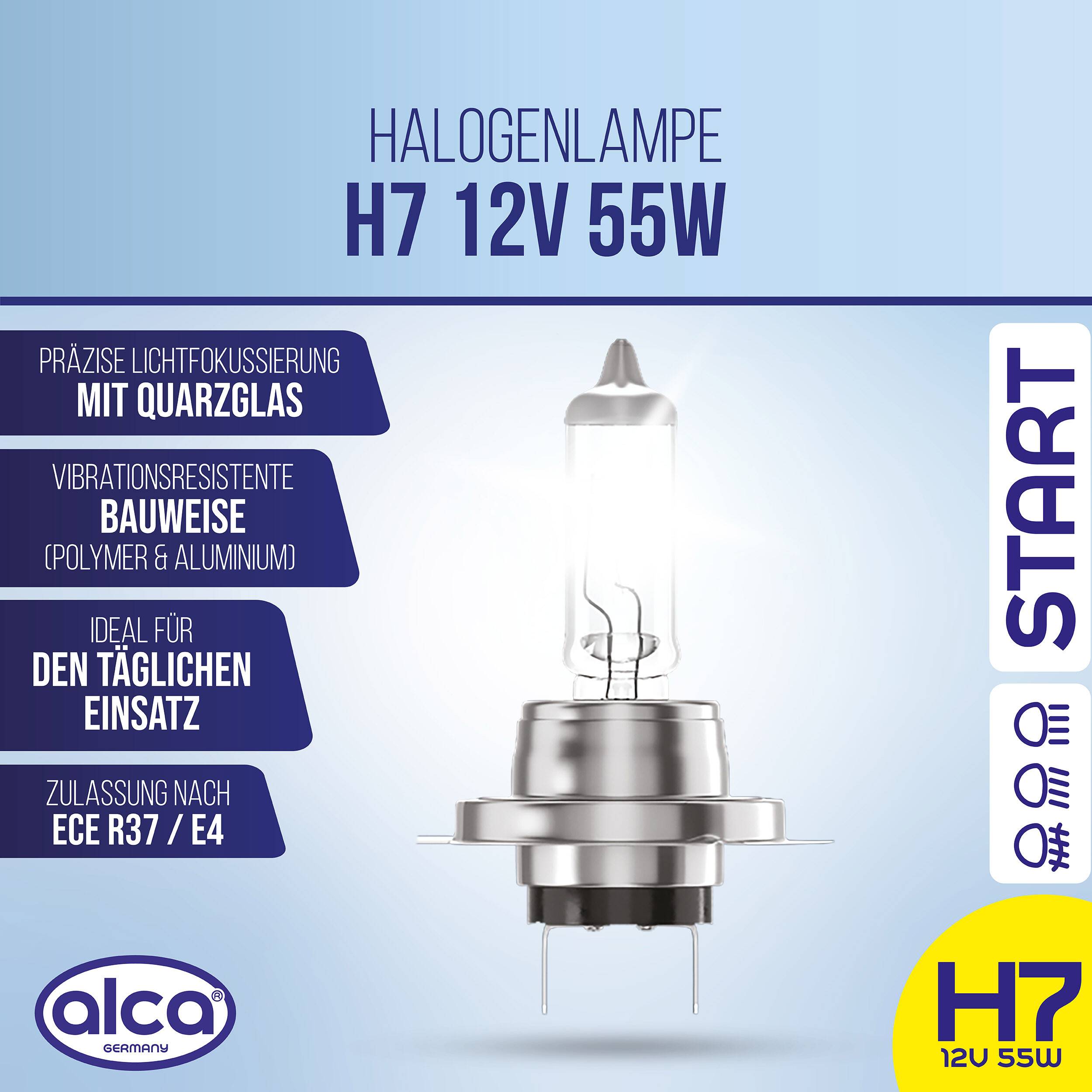 alca® H7 Halogen Lampe Auto I Px26d I 12V 55W Halogen Scheinwerfer 3300K warmweiß I Scheinwerferlampe Glühbirne KFZ