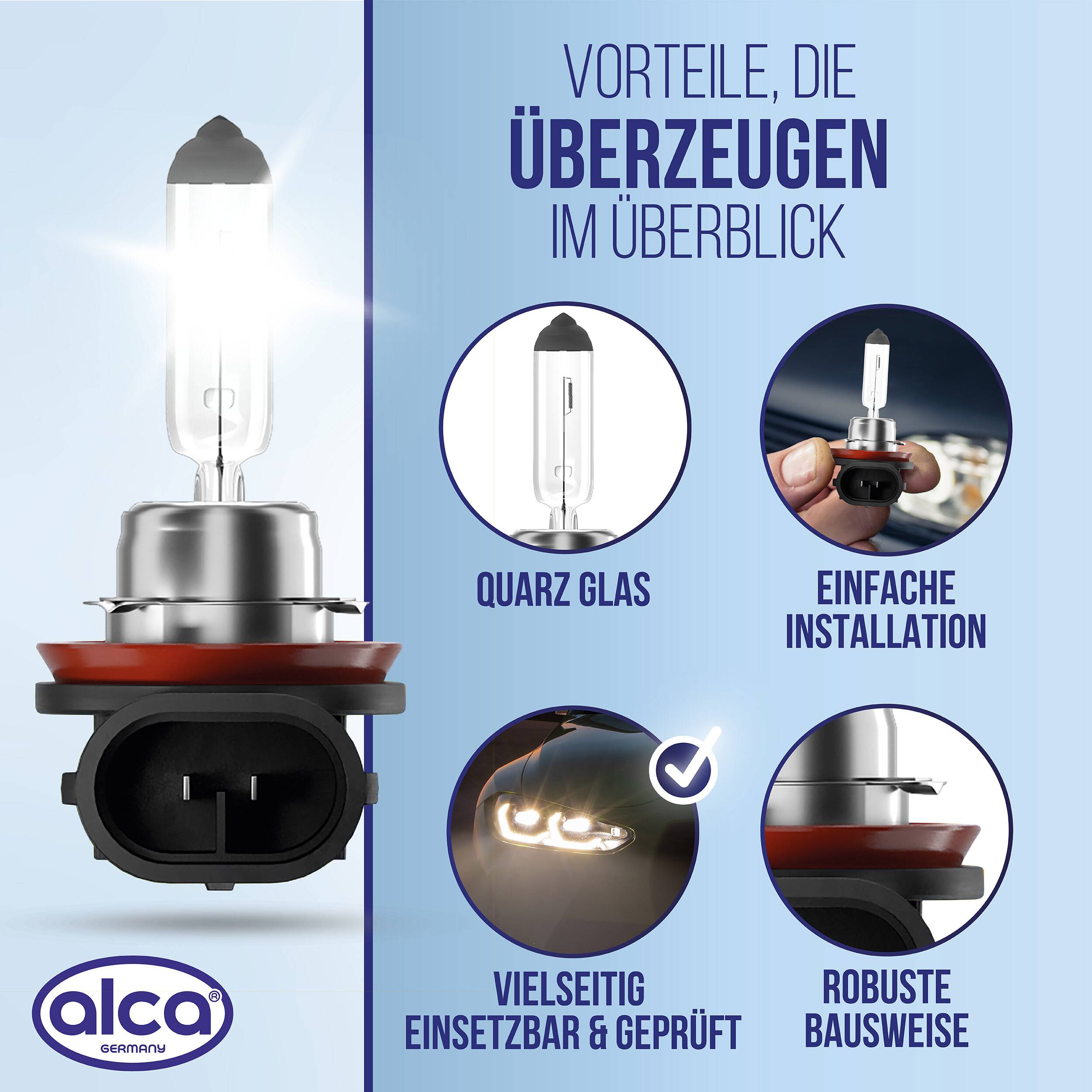 alca® Halogenlampe H11, 12V 55W, Sockel PGJ19-2 Leuchtmittel für Scheinwerfer, Fahrzeug-Lampe