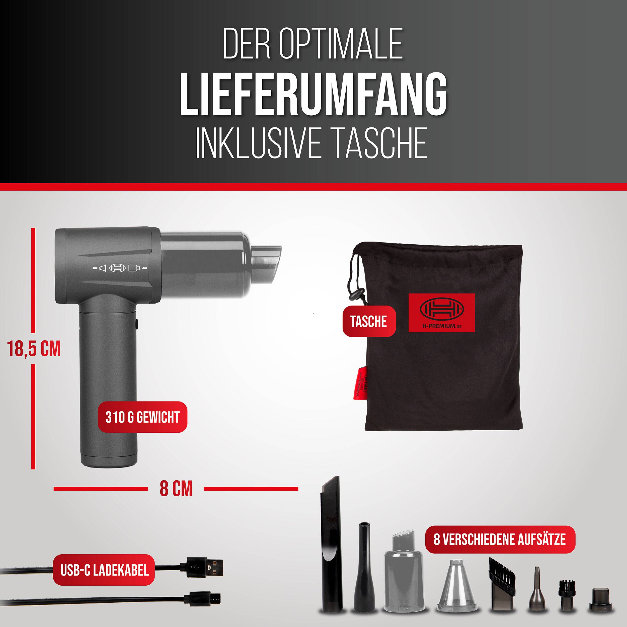 HEYNER® Handstaubsauger mit Akku und Gebläsefunktion zur Autoreinigung bürstenloser Motor, 6000 Pa Saugkraft,
