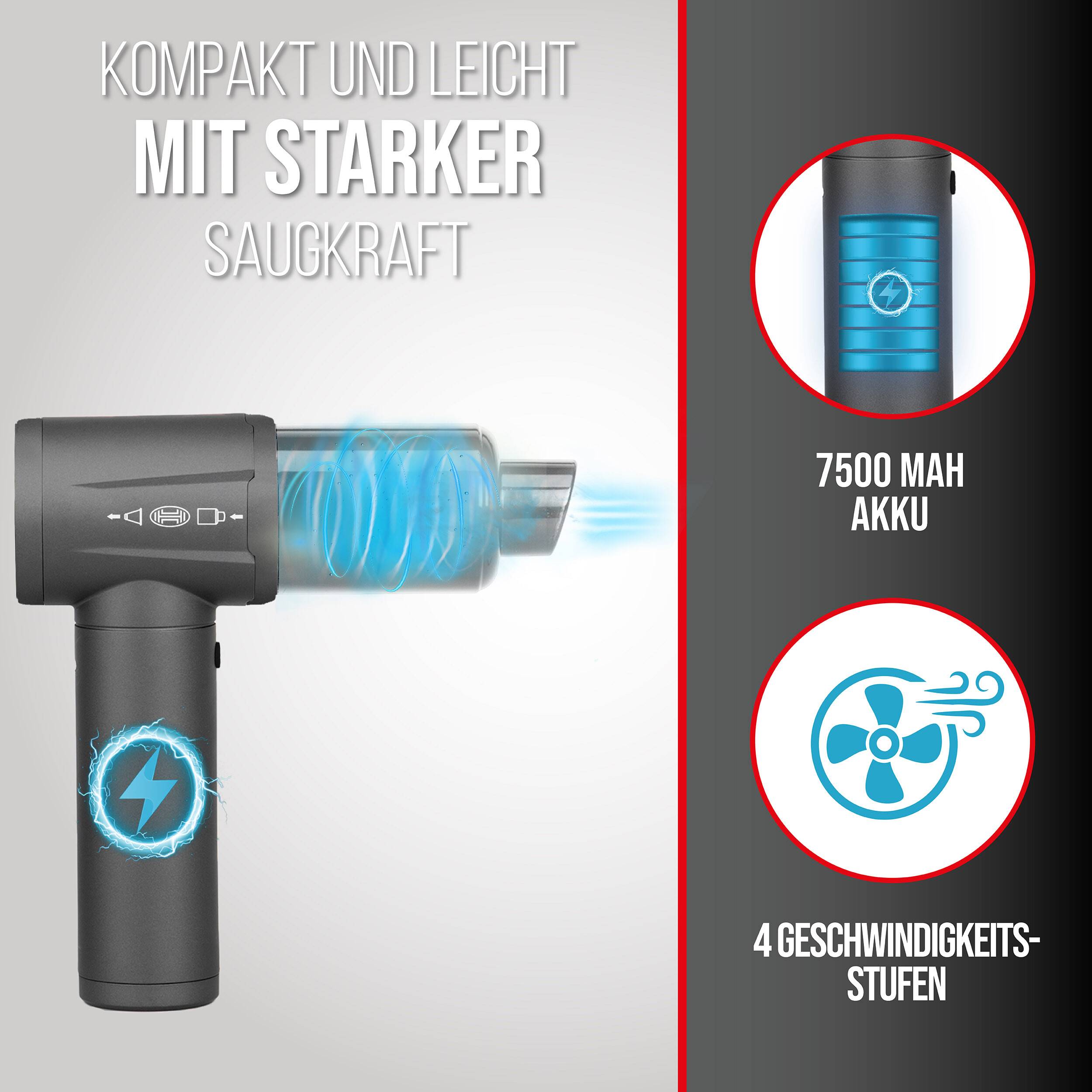 HEYNER® Handstaubsauger mit Akku und Gebläsefunktion zur Autoreinigung bürstenloser Motor, 6000 Pa Saugkraft,