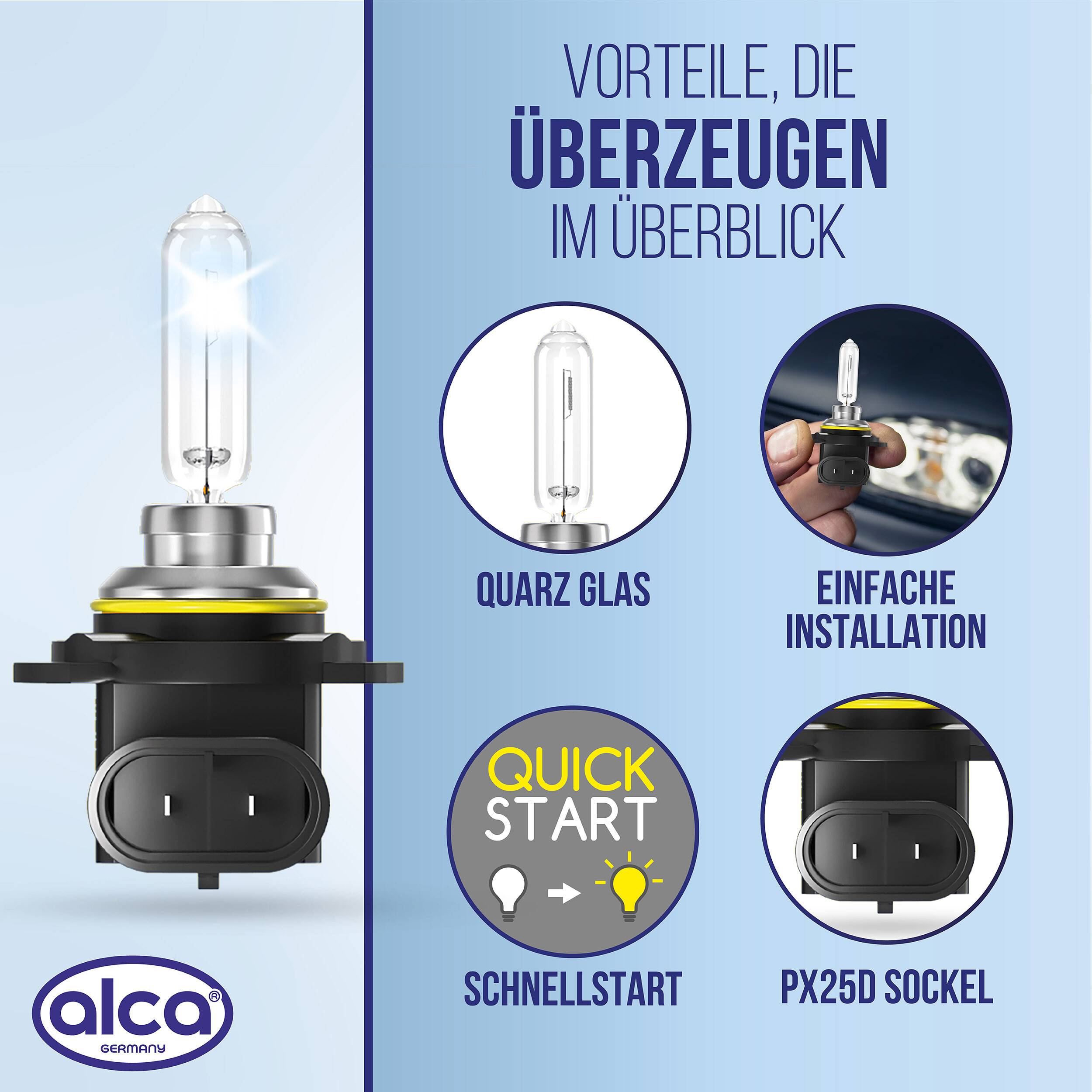alca® HIR2 Halogen Lampe Auto I Px26d I 12V 55W Halogen Scheinwerfer Lampe I Scheinwerferlampe I E-Prüfzeichen I