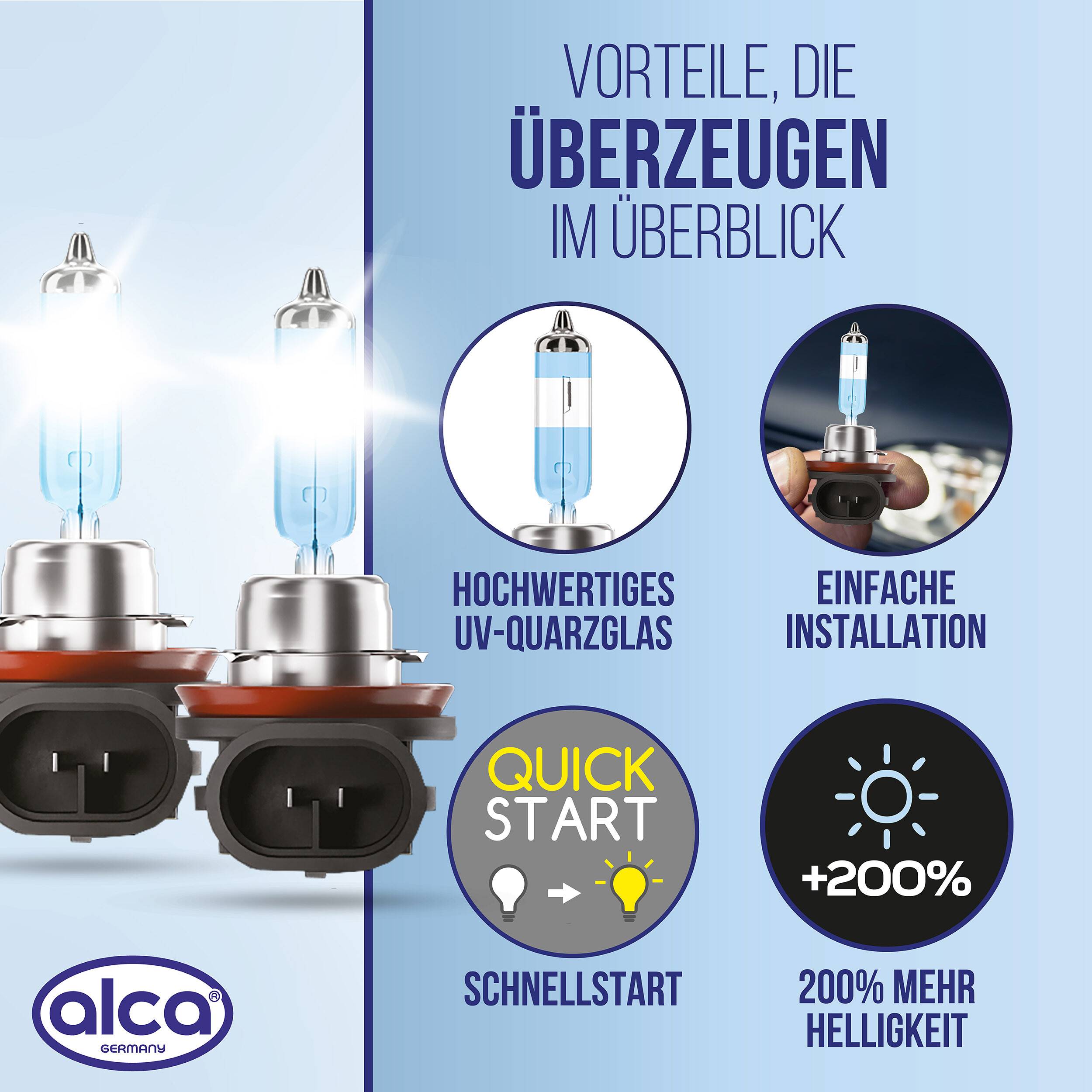 alca® 2 Stück H11 Halogen Lampe Auto I PGJ19-2 I 12V 55W Halogen Scheinwerfer Lampe I +200% mehr Helligkeit I