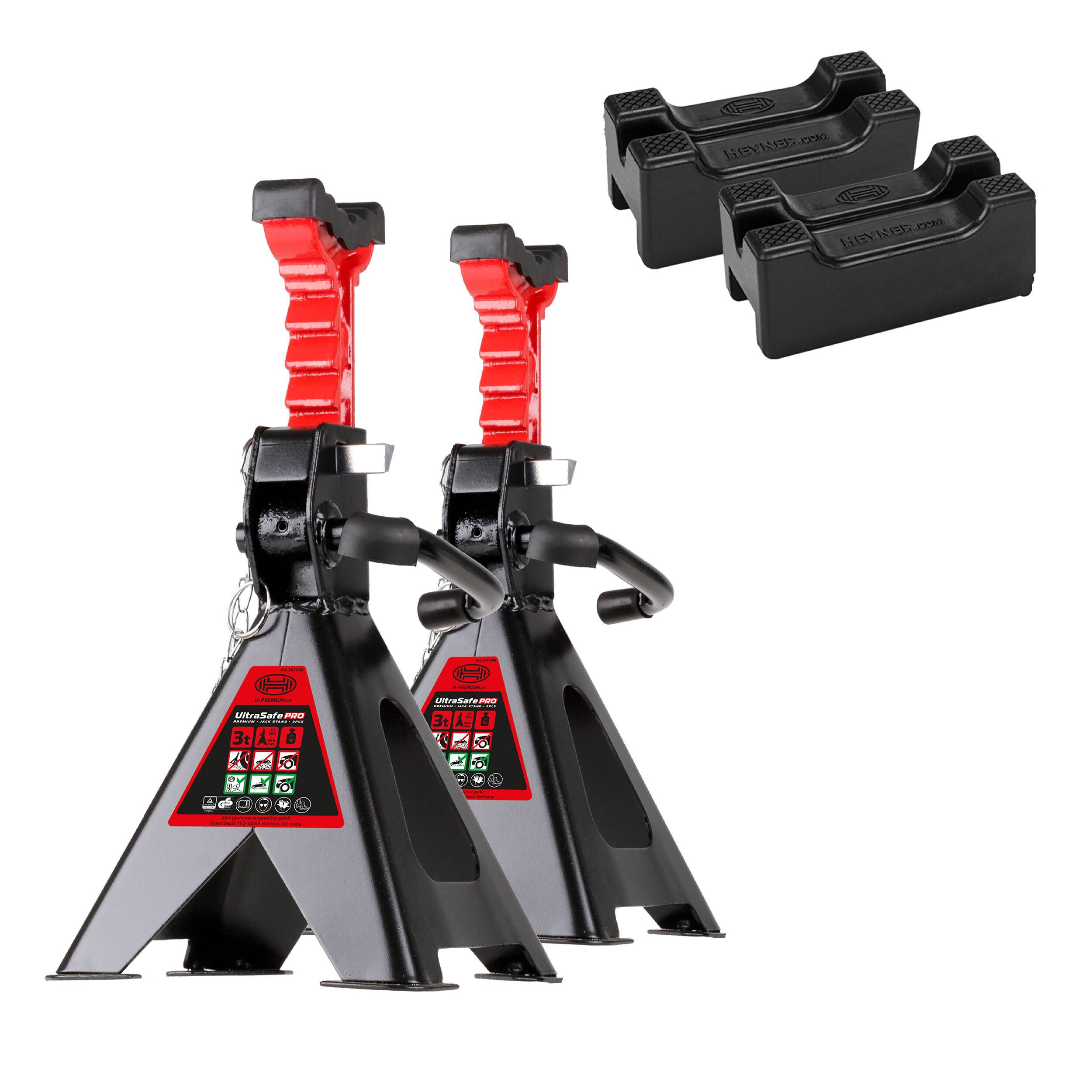 HEYNER® Unterstellbock 2er Set mit Gummiauflage und verstärkter 3in1 Gummiauflage Hubhöhe 300-444 mm TÜV/GS-zertifiziert