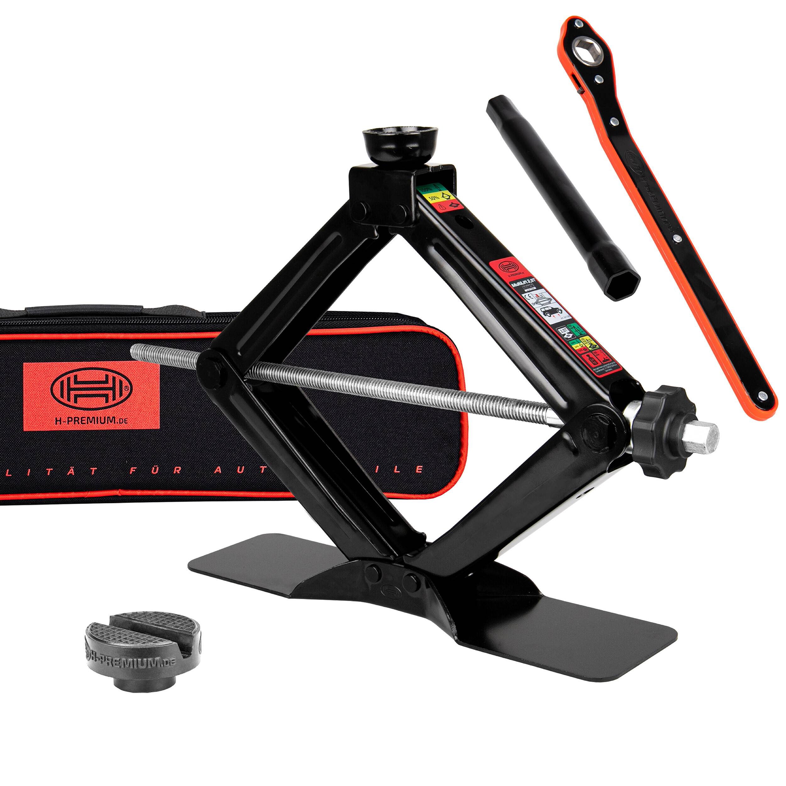 HEYNER® Scherenwagenheber runder Sattel, 2,0 t mit Ratsche, extra großer Standfuß, praktischer Drehknopf, inkl. Tasche +