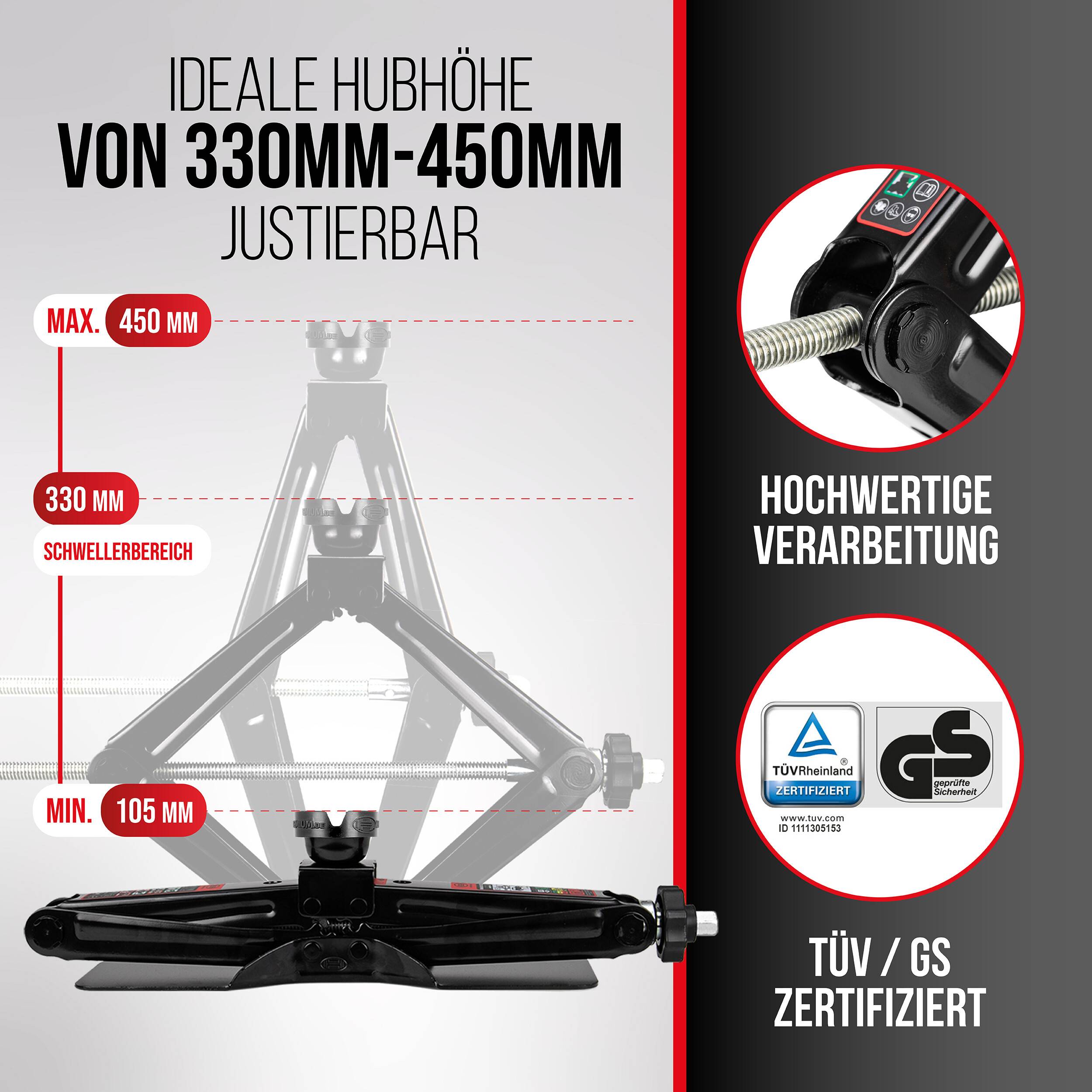 HEYNER® Scherenwagenheber runder Sattel, 2,0 t mit Ratsche, extra großer Standfuß, praktischer Drehknopf, inkl. Tasche +