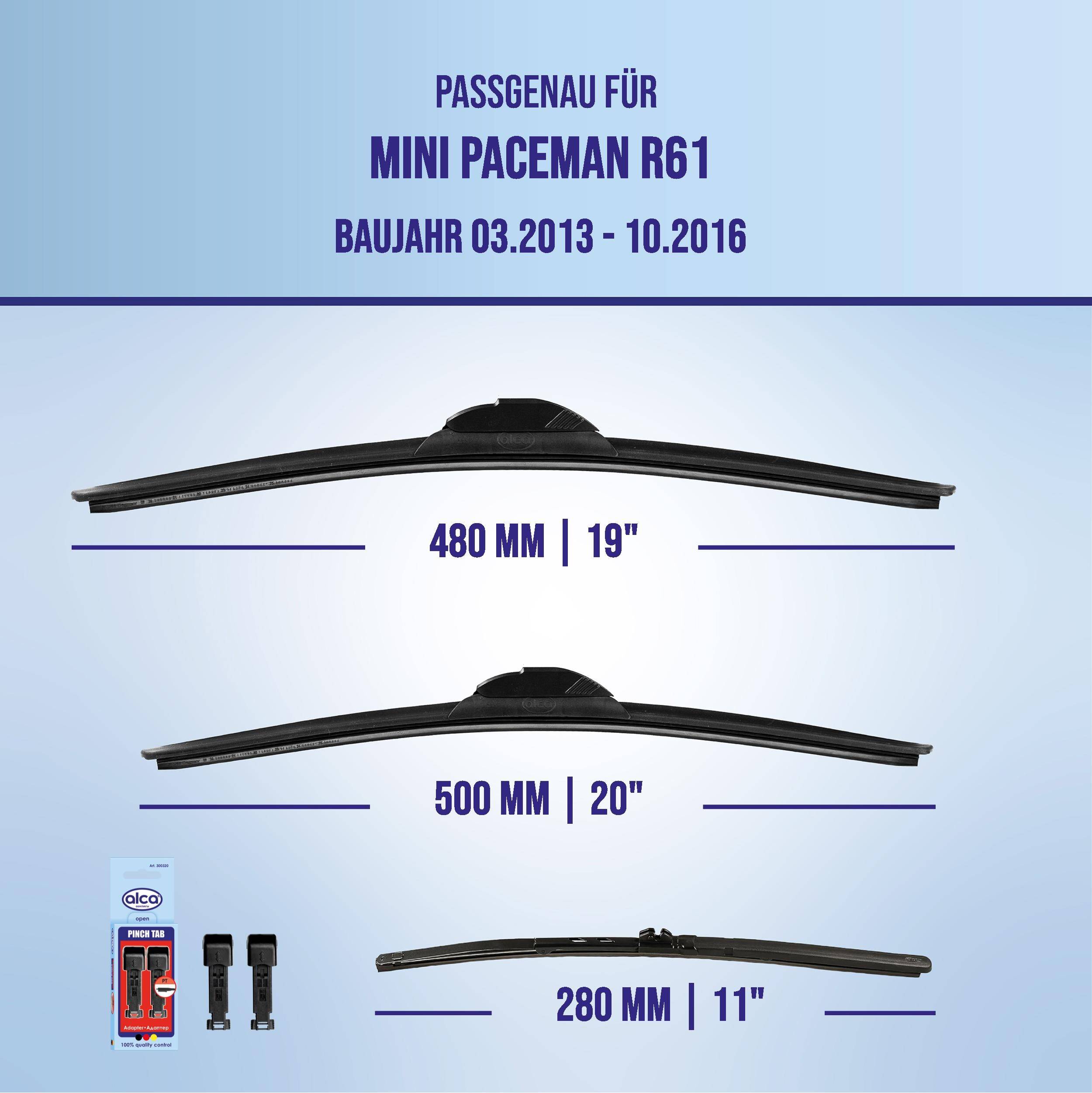 Infografik zeigt Scheibenwischer, die mit dem „Mini Paceman R61