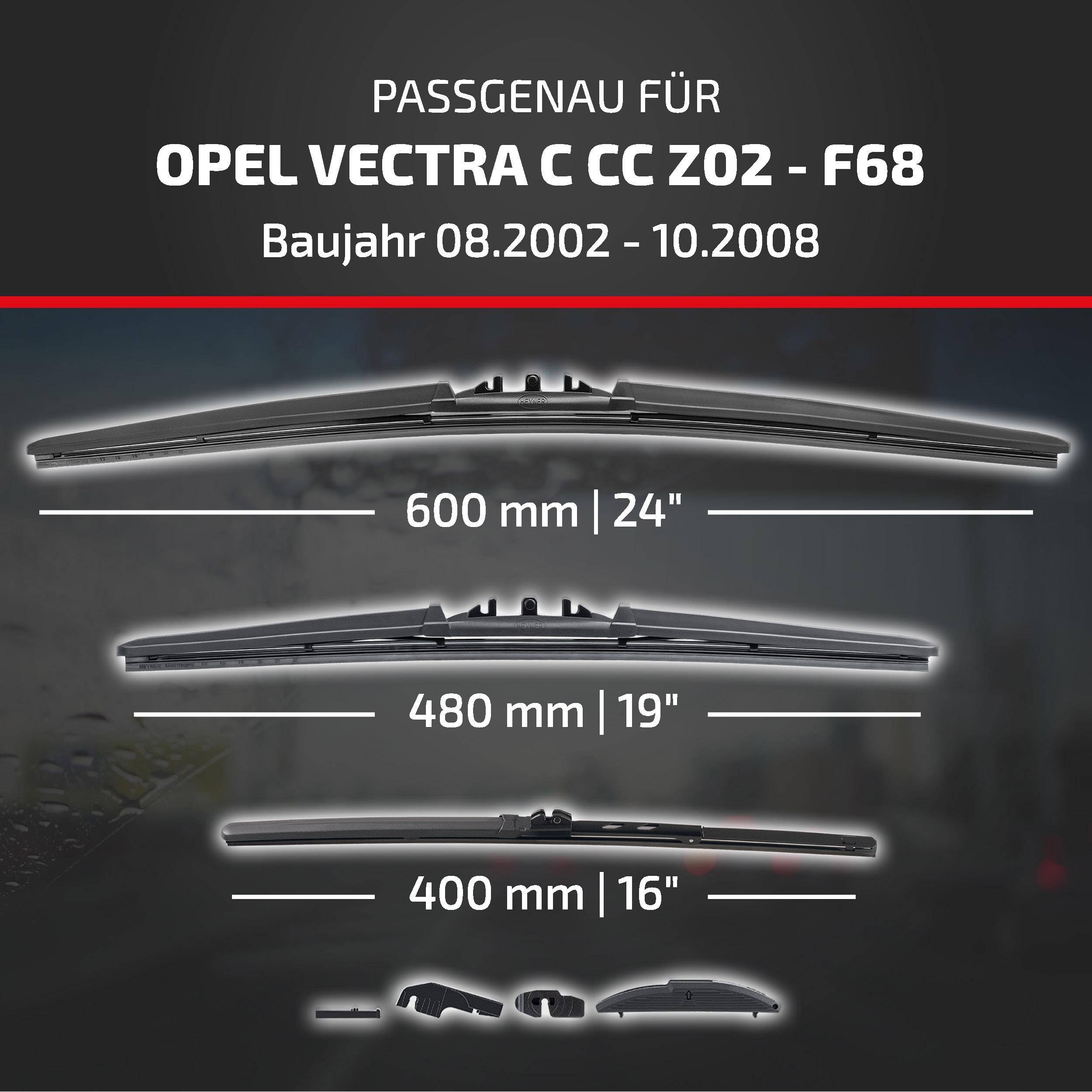 HEYNER® Scheibenwischer Komplettset für OPEL VECTRA C CC (08.2002 - 10.2008) HYBRID Flachbalkenwischer