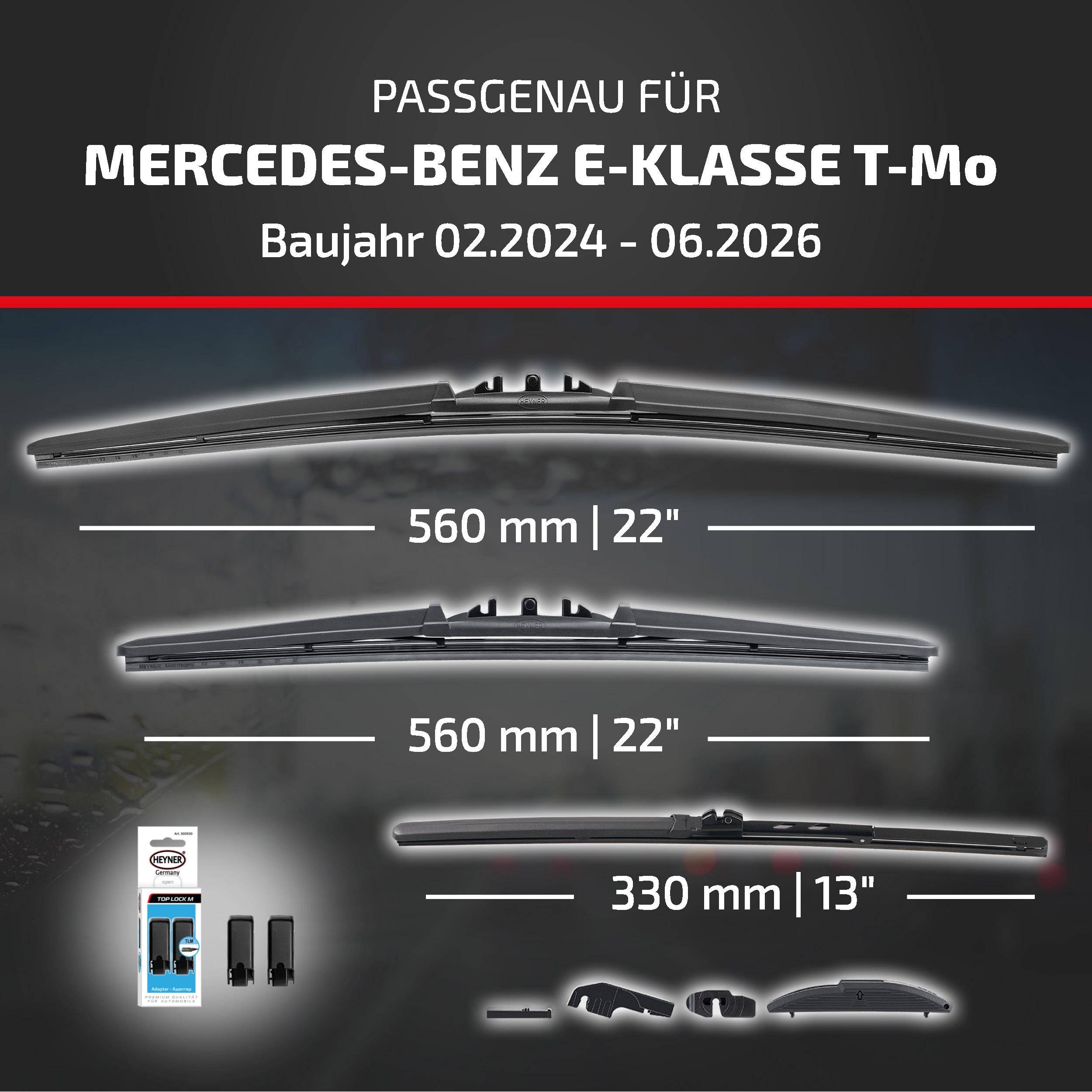 Kompatibilitätstabelle für Mercedes-Benz E-Klasse T-Modell, Modelljahre 02/2024–06/2026, mit Wischergröße: 560 mm (22