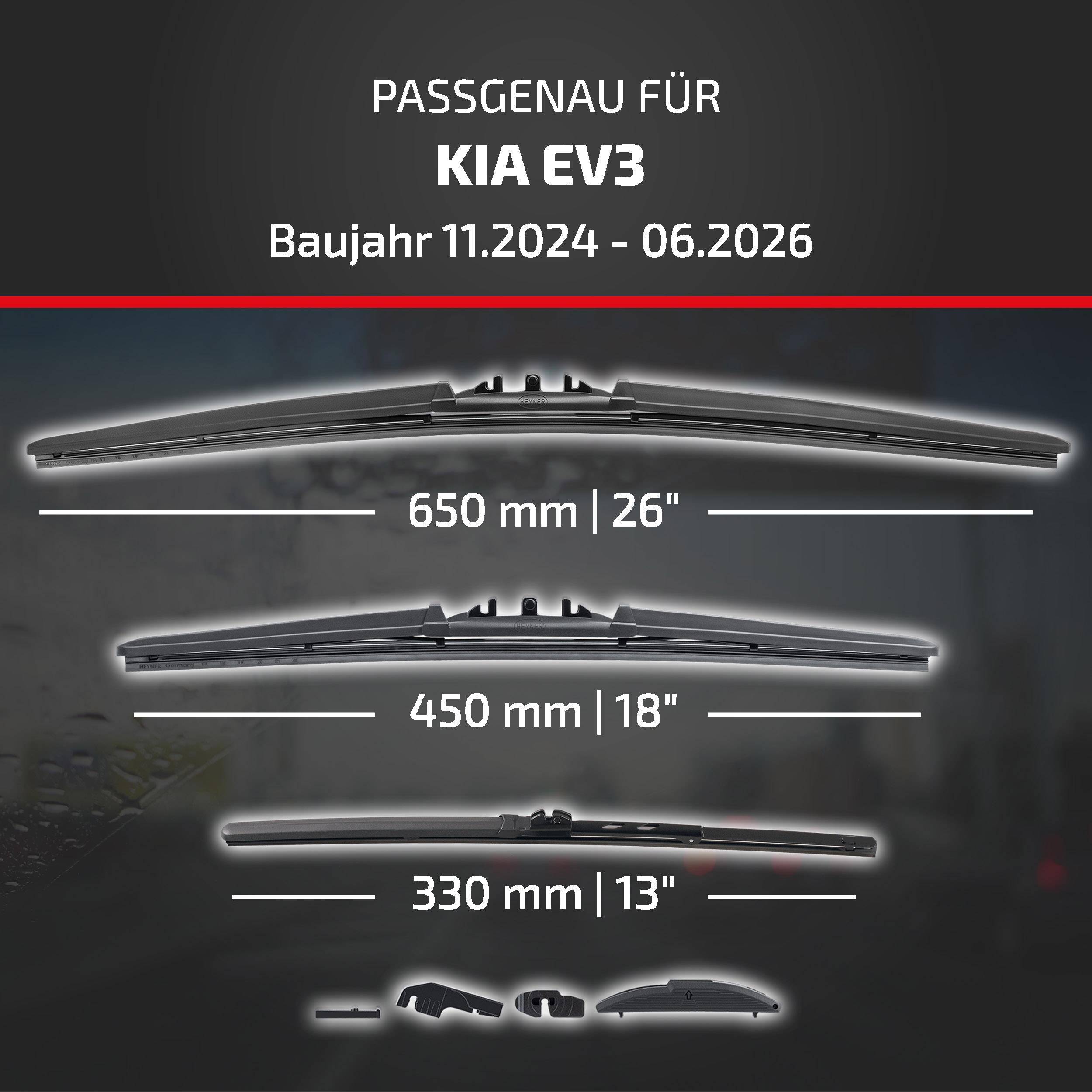 HEYNER® Scheibenwischer mit Heckwischer für KIA EV3 (11.2024 - 07.2026) HYBRID Flachbalkenwischer