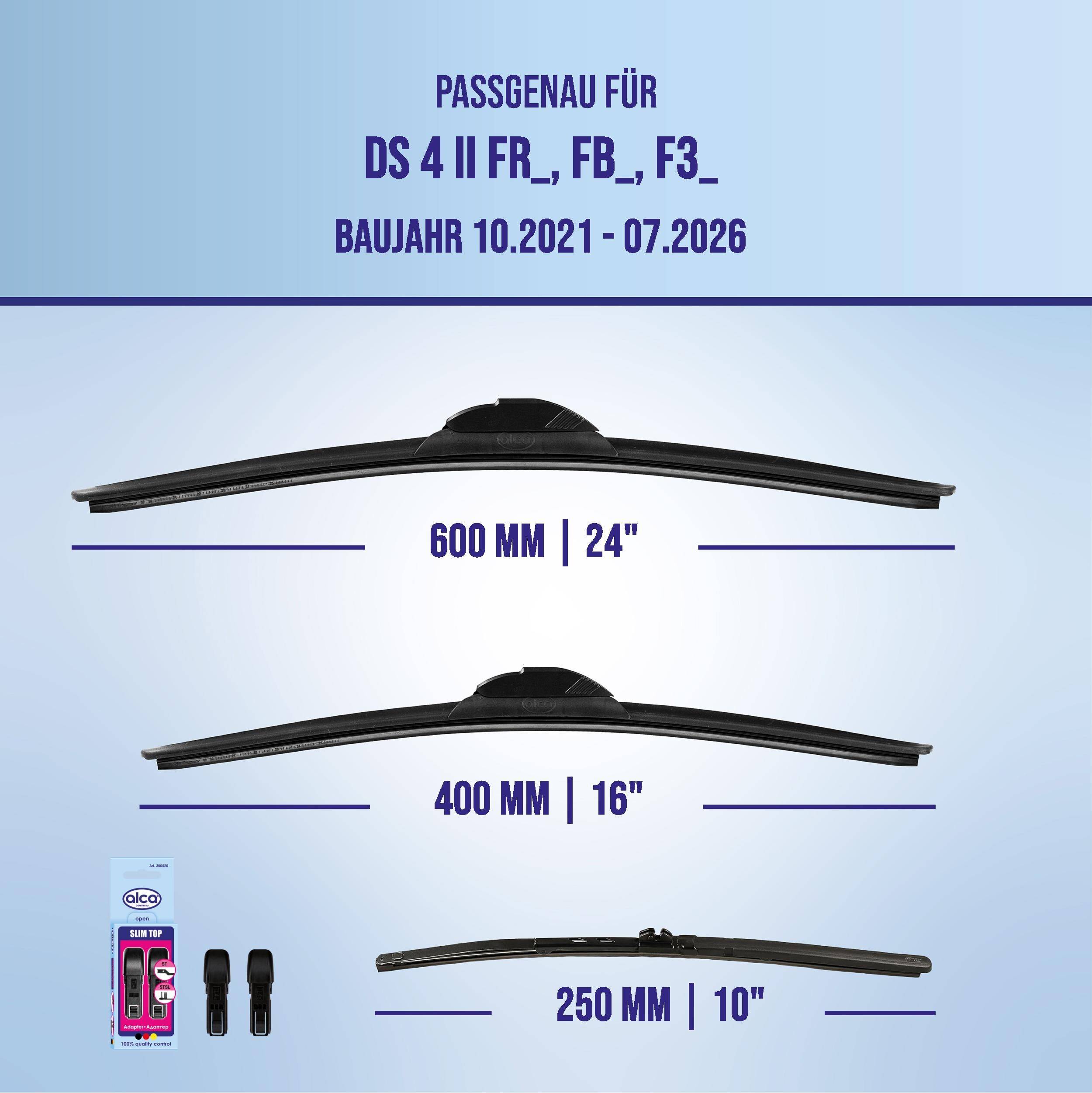 alca® Scheibenwischer Komplettset für DS 4 II 10.2021 - 08.2026, SUPER FLAT