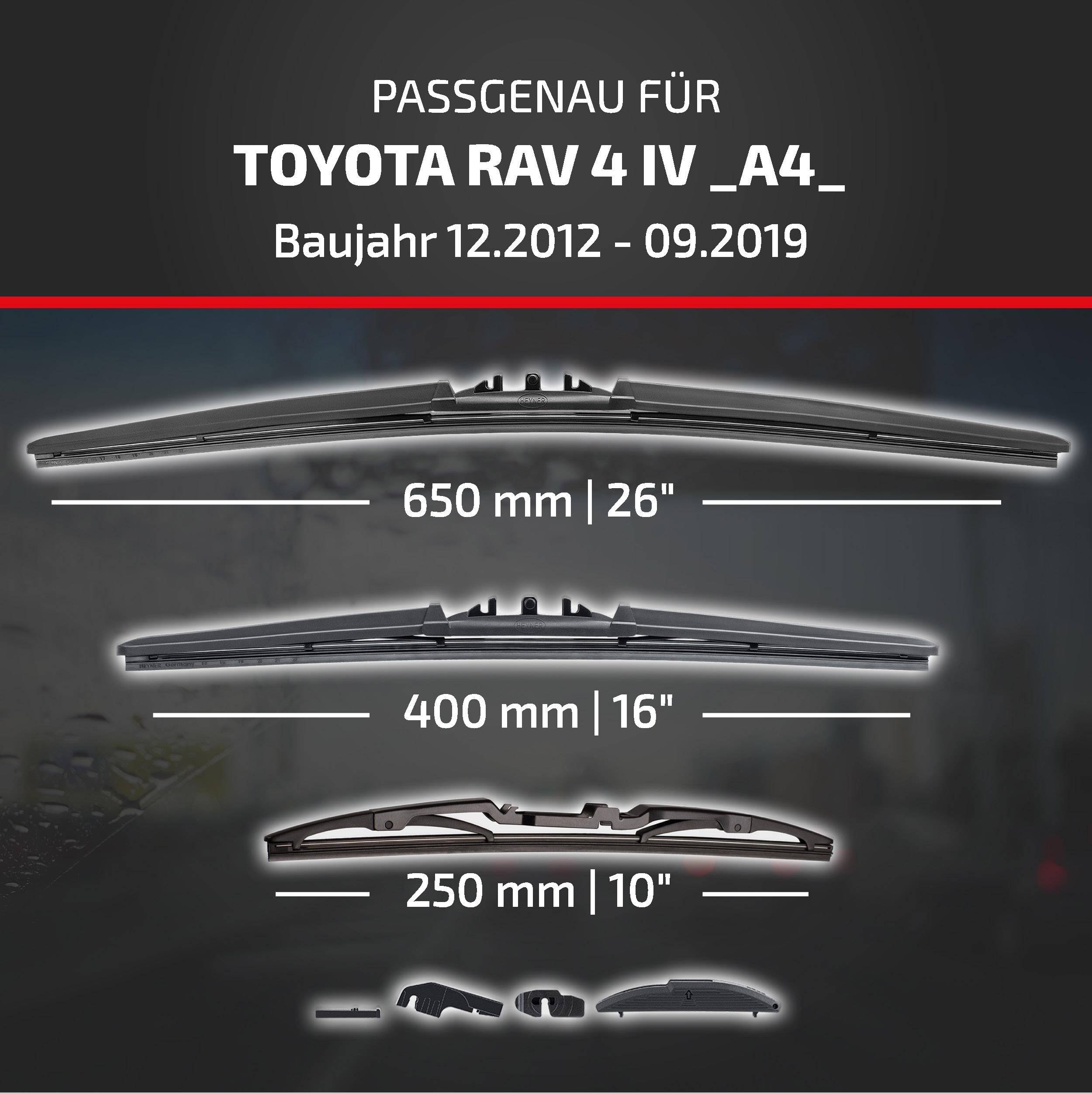 Diagramm mit Scheibenwischerblattgrößen für Toyota RAV4 IV A4 (12.2012-09.2019): 650 mm/26