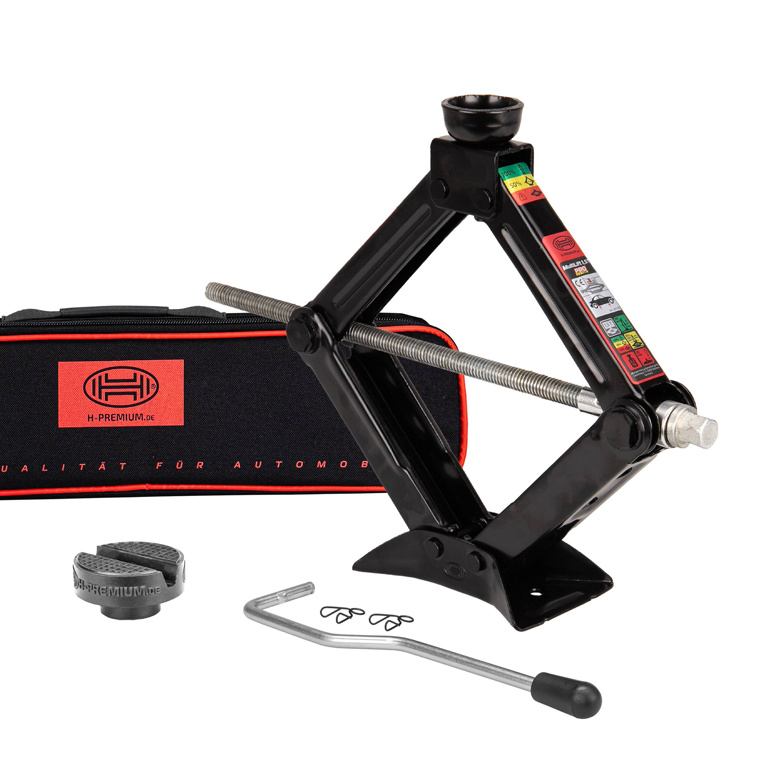 HEYNER® Wagenheber Scherenwagenheber 1,5t - Runder Sattel + Austauschbares Gummipad + Mit Kurbel I TÜV & GS I Auto Heber