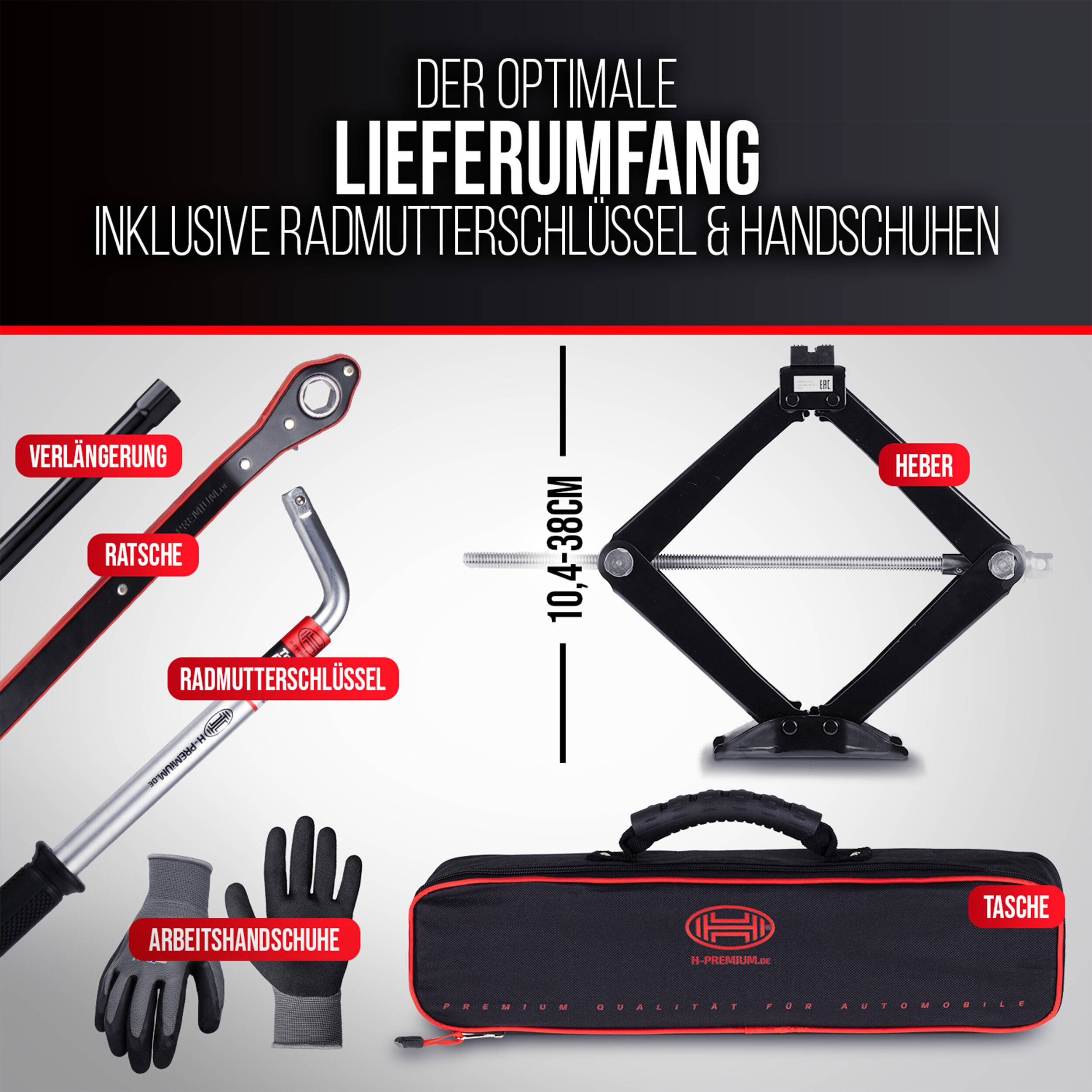 HEYNER® Wagenheber 1,5t Traglast Scherenwagenheber Set mit