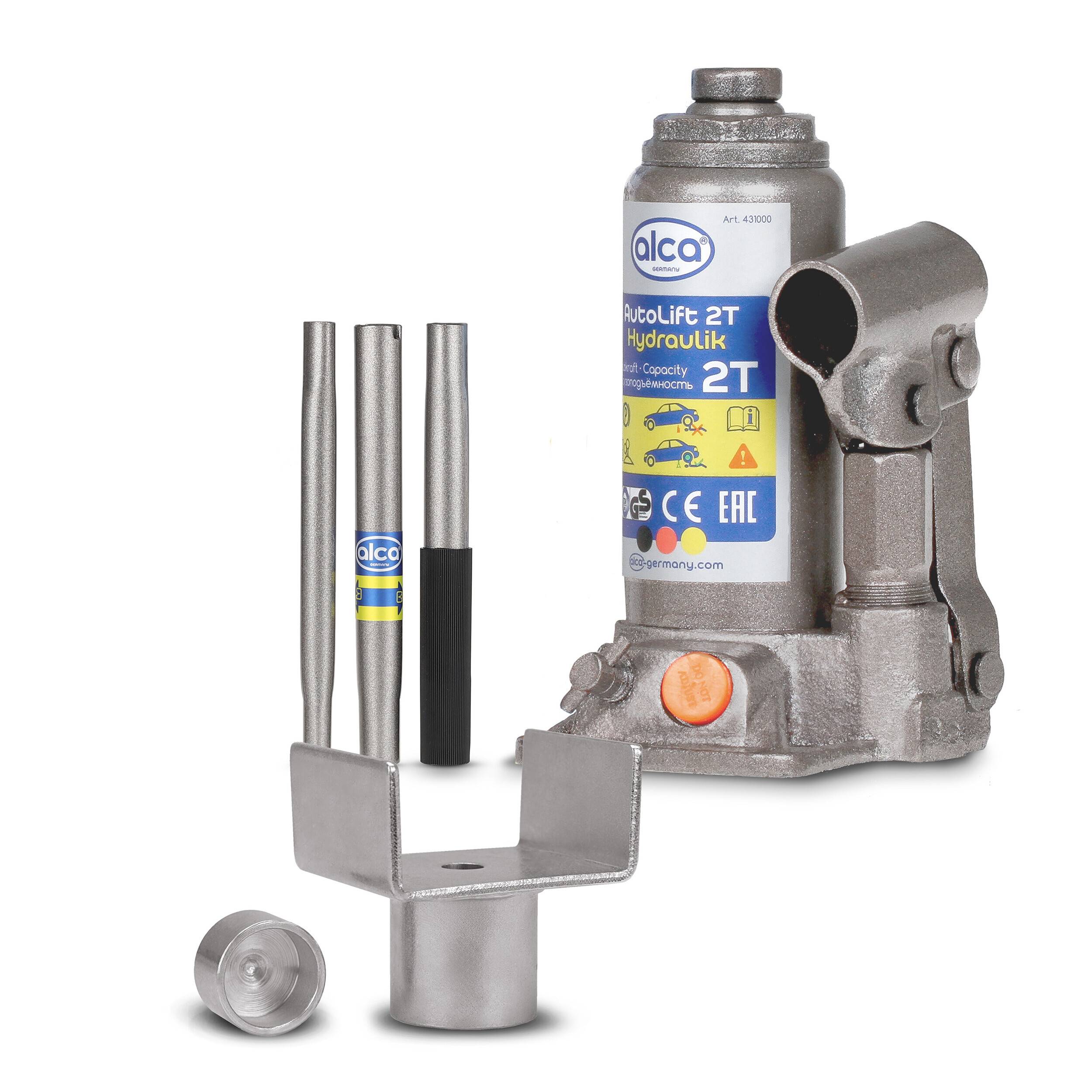 alca® hydraulischer Wagenheber 2t mit U-Adapter I für Caravan Anhänger Auto Motorrad & SUV I Stempelheber aus Stahl -