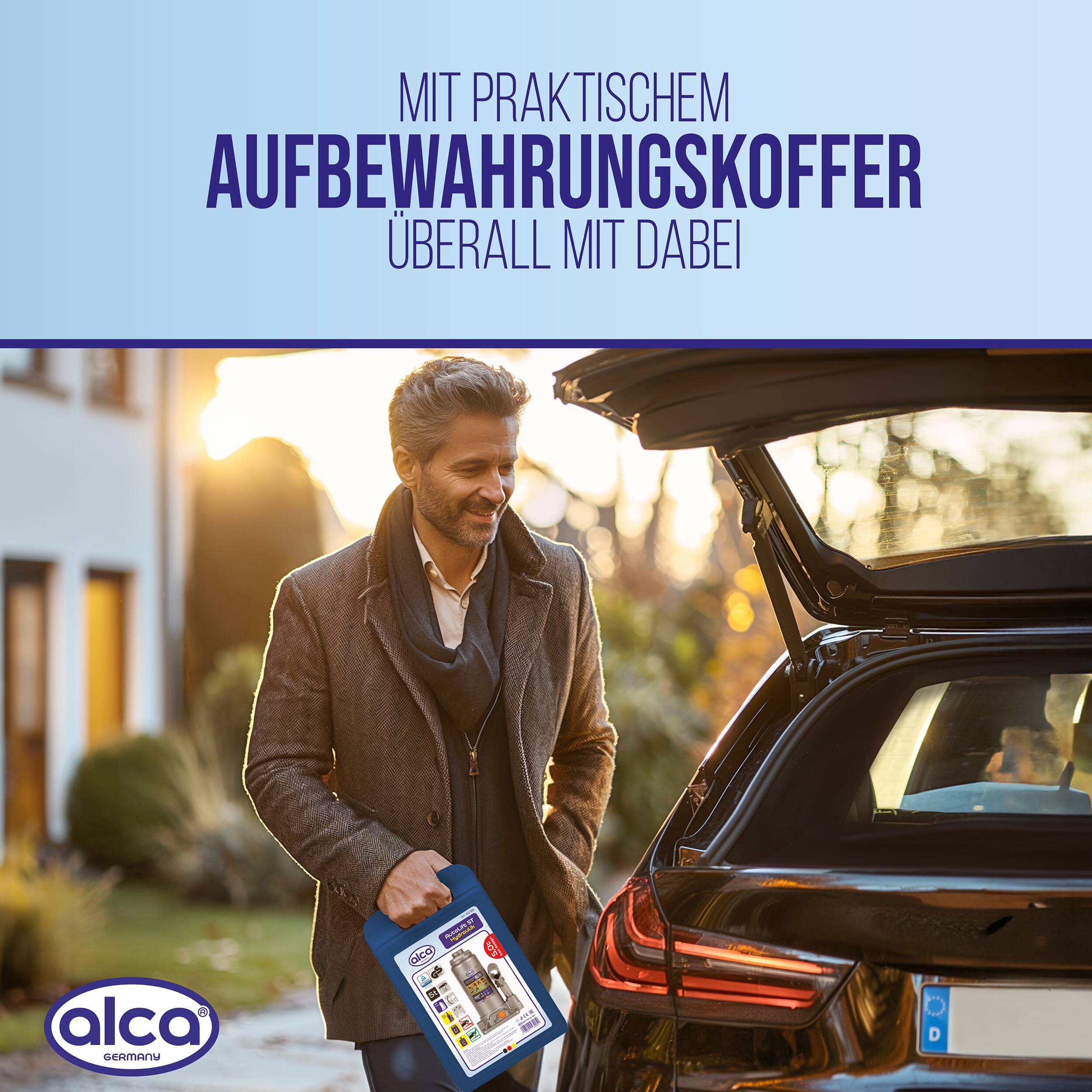 Geeignet für Kleinwagen bis zu 0,8 t Gesamtgewicht'. Zwei weiße Autos mit Pfeilen. Textblöcke betonen Markenvielfalt und Tragkraft.
