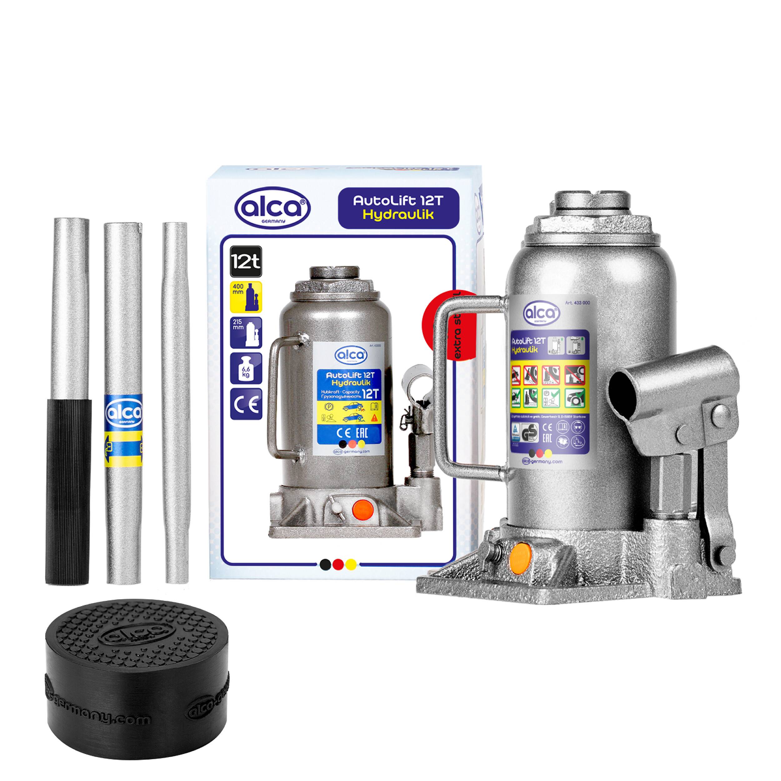 alca® hydraulischer Wagenheber 12t + Gummiauflage I Auto Unterstellheber Set, robust, TÜV & GS zertifiziert,