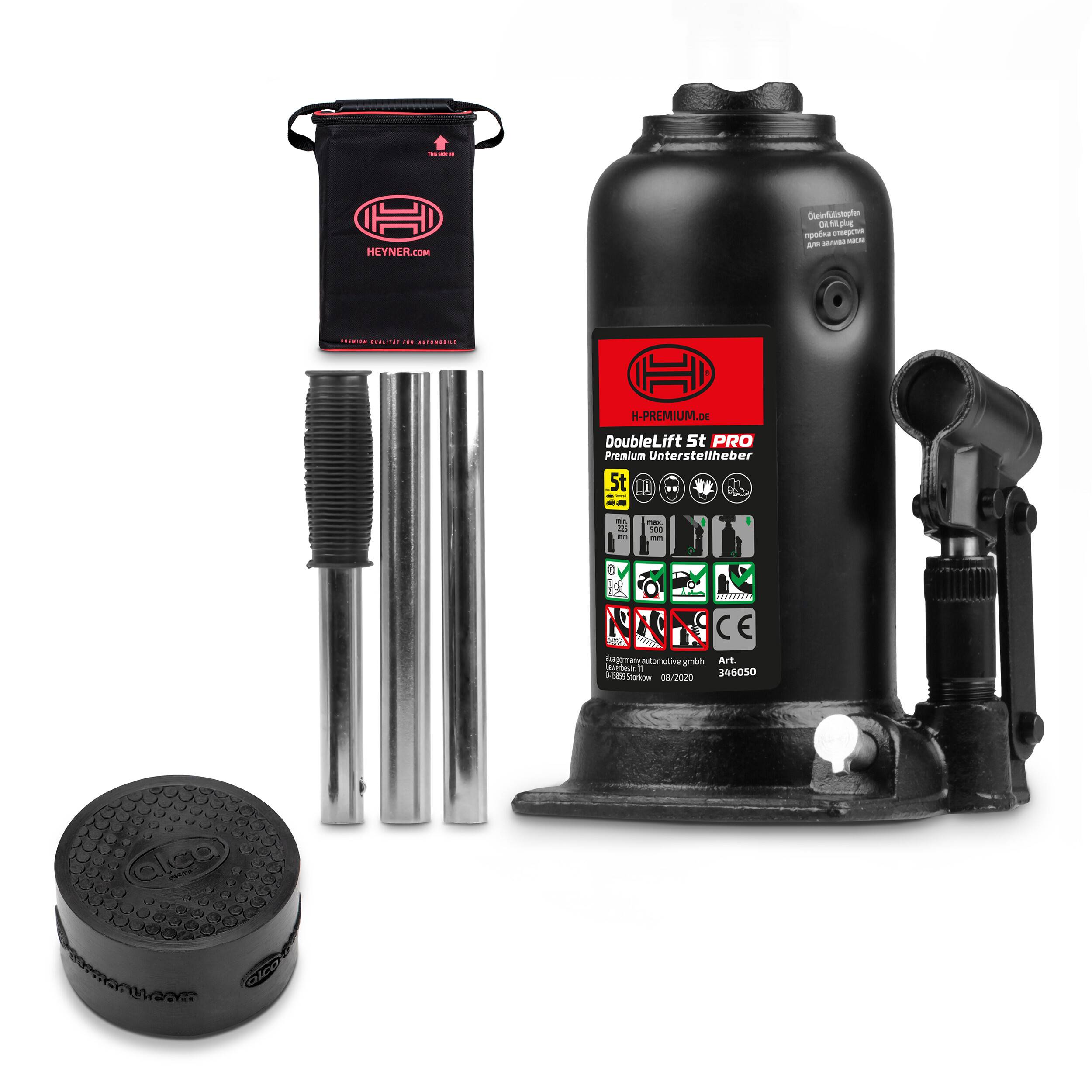 Autoheber Set 5t I hydraulischer Wagenheber mit Gummiauflage I 2-stufiger Unterstellheber für SUV Transporter I Bundle