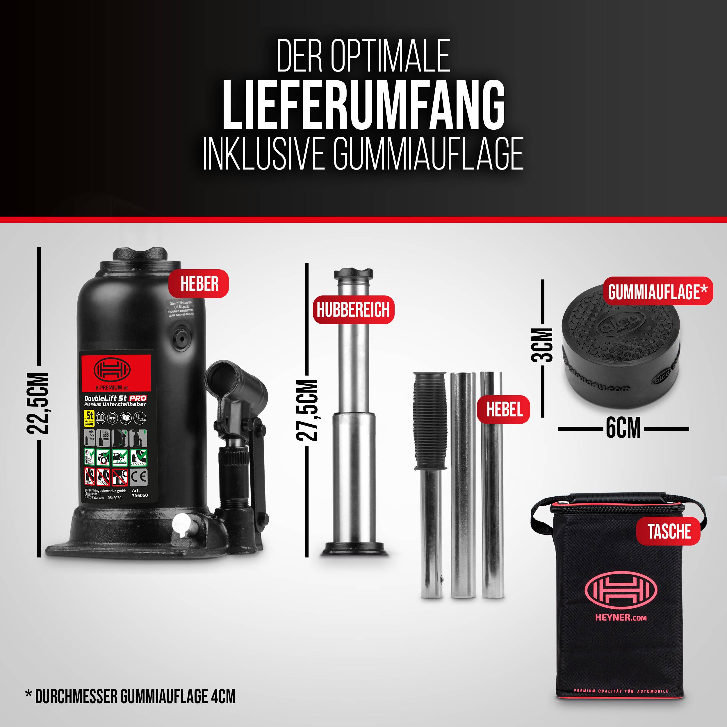 Autoheber Set 5t I hydraulischer Wagenheber mit Gummiauflage I 2-stufiger Unterstellheber für SUV Transporter I Bundle