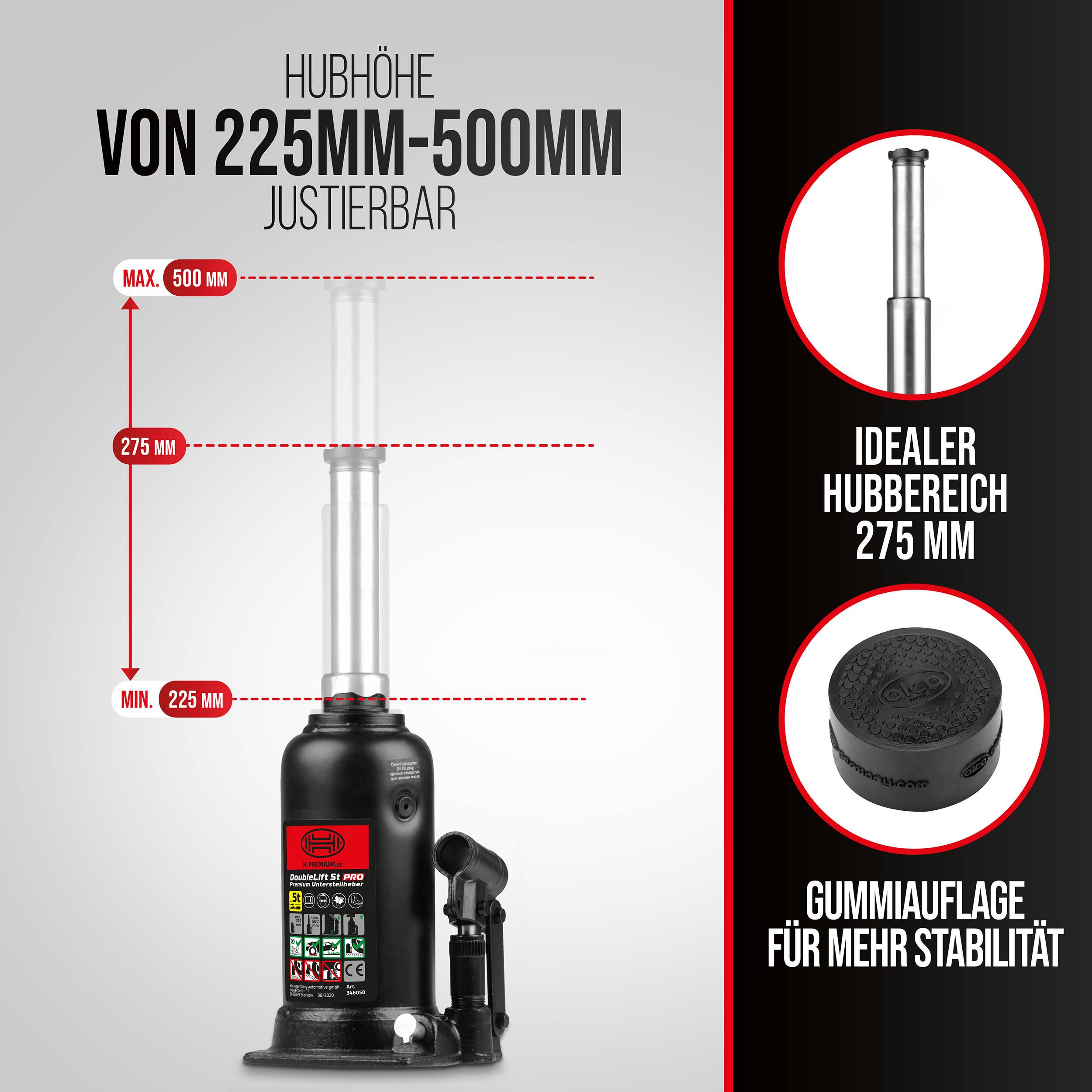 Autoheber Set 5t I hydraulischer Wagenheber mit Gummiauflage I 2-stufiger Unterstellheber für SUV Transporter I Bundle