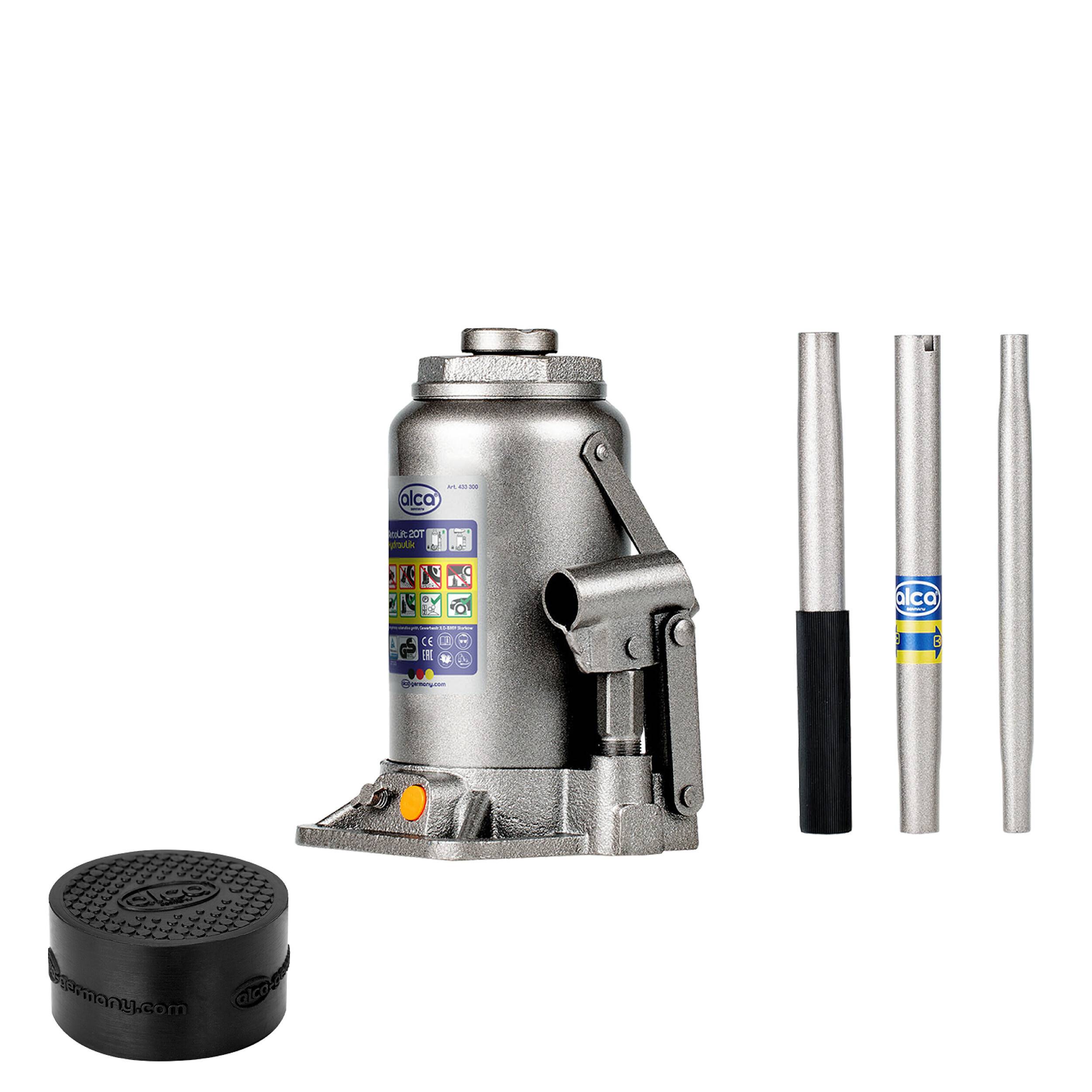 alca® Wagenheber Set hydraulisch 20 t 244-449mm Hubhöhe inkl. Gummiauflage Doppelkolben Stempelheber mit