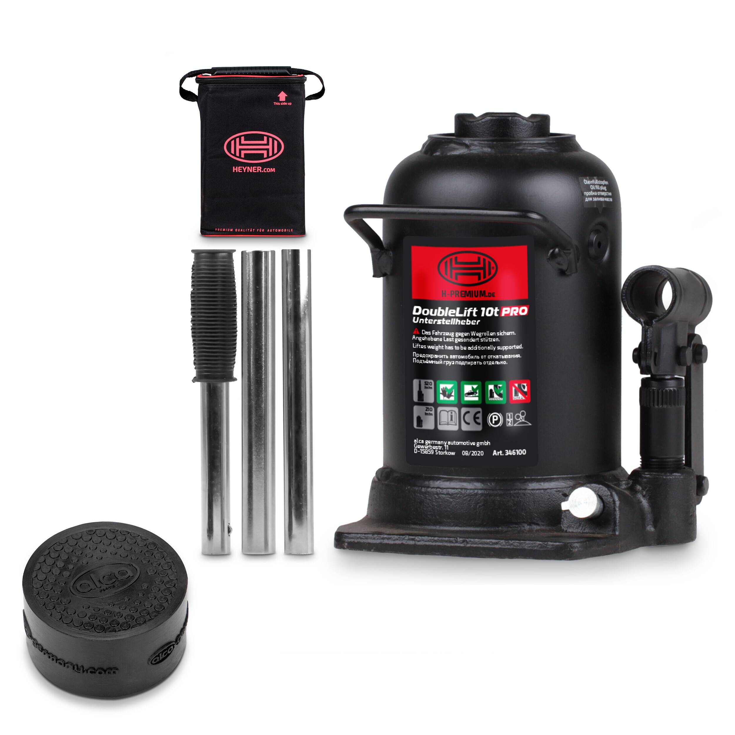 HEYNER® Autoheber Set 10t I hydraulischer Wagenheber mit Gummiauflage I 2-stufiger Unterstellheber für SUV Transporter I