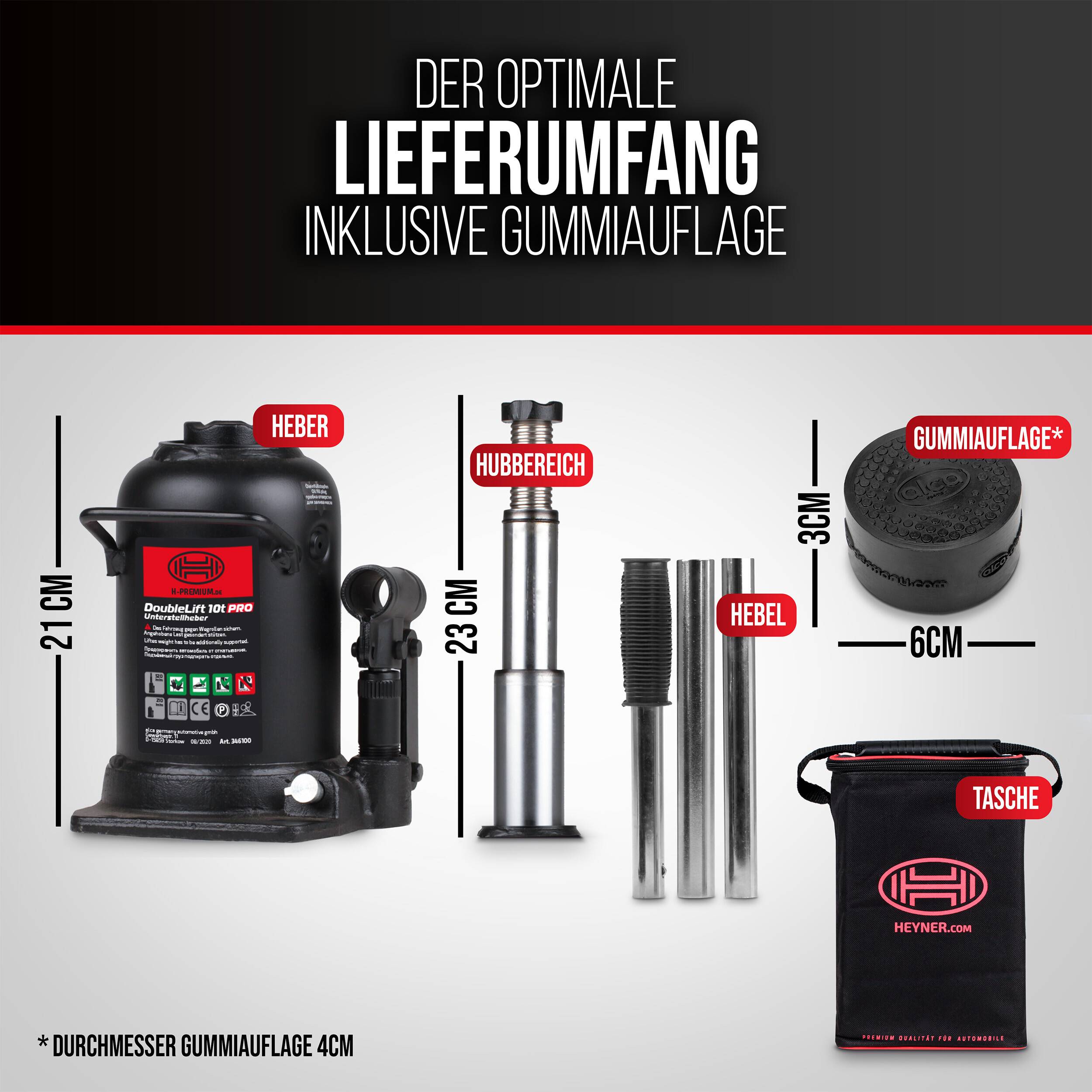 HEYNER® Autoheber Set 10t I hydraulischer Wagenheber mit Gummiauflage I 2-stufiger Unterstellheber für SUV Transporter I
